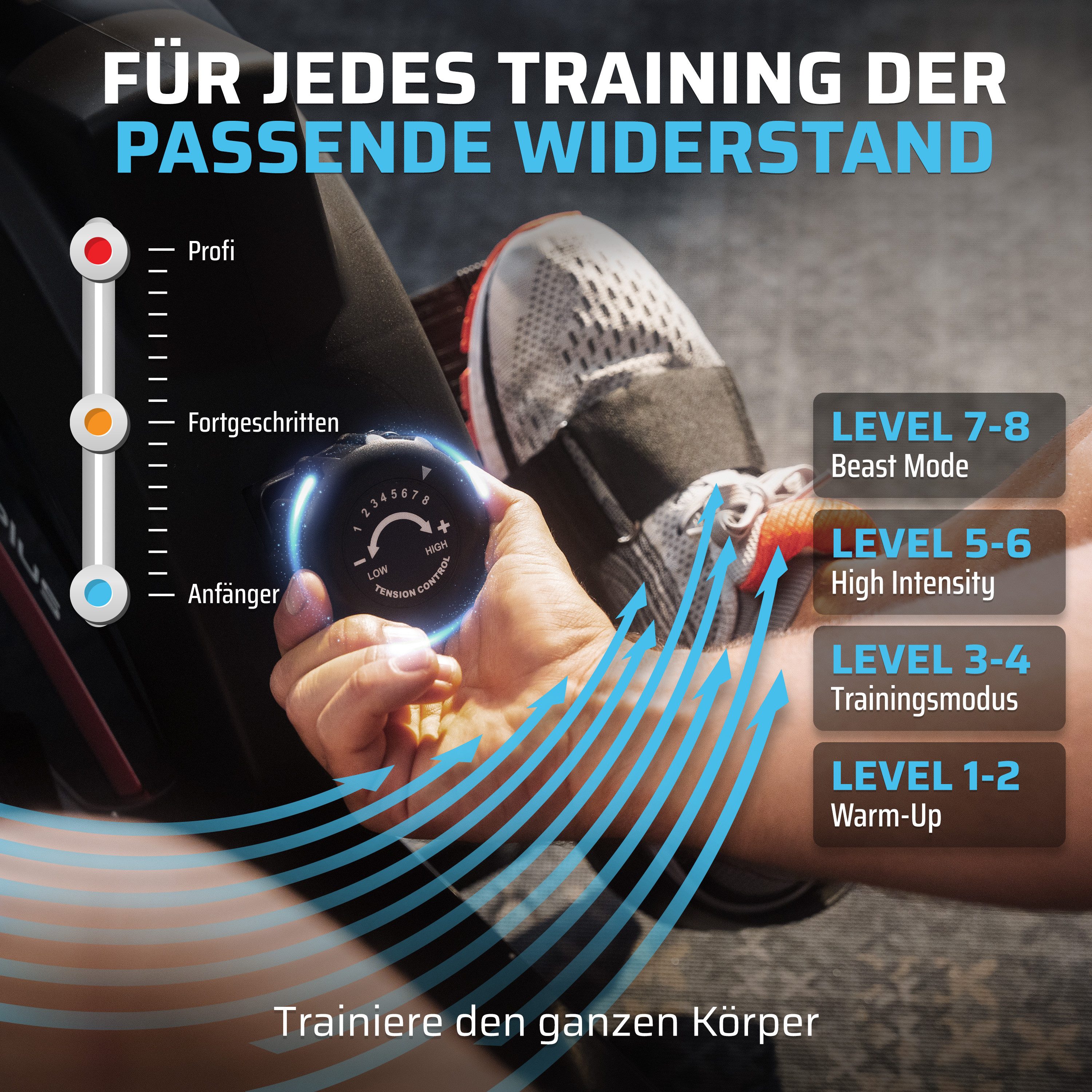 SportPlus Rudergerät SP-MR-008-B, 8 Widerstandsstufen, Rudermaschine, Magnetbremssystem, klappbar