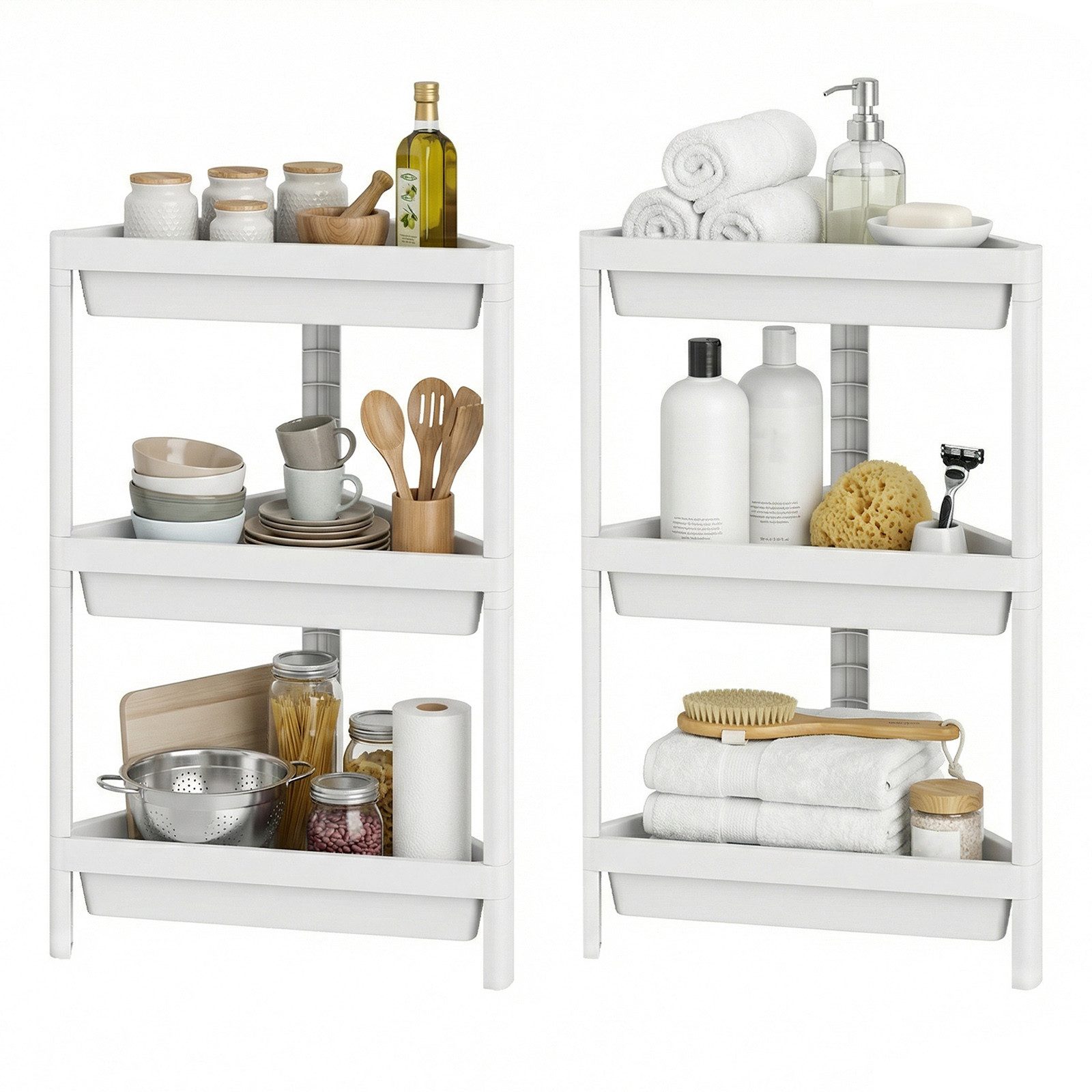 COSTWAY Eckregal, stehend 2er Set Badregal mit abnehmbarem Design & Ablauflöchern PP