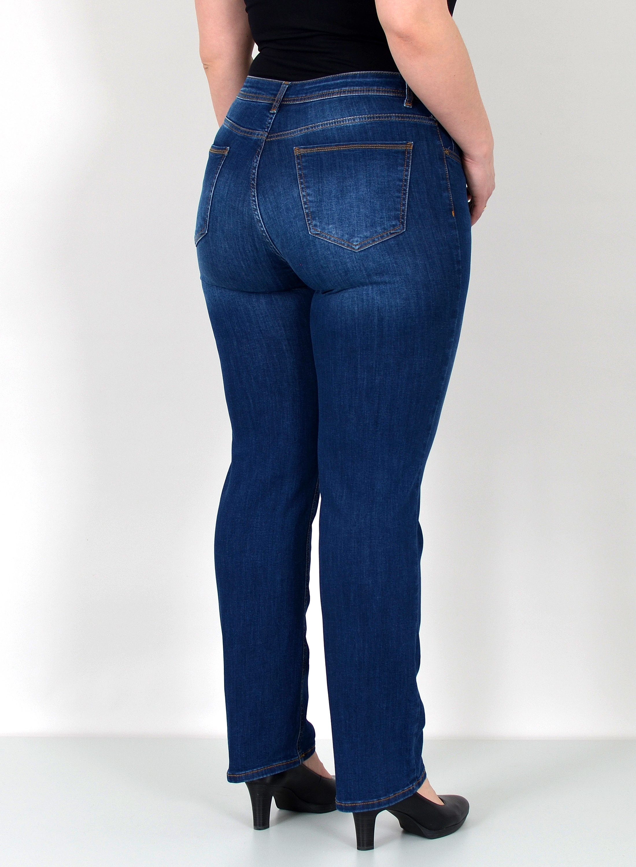 ESRA Straight-Jeans Gerade Schnitt Jeans hoher Bund mit Stretch bis Plus Size Übergröße Straight Jeans Damen High Waist Stretch Jeans Hose mit geradem Bein – Bild 3 von 5