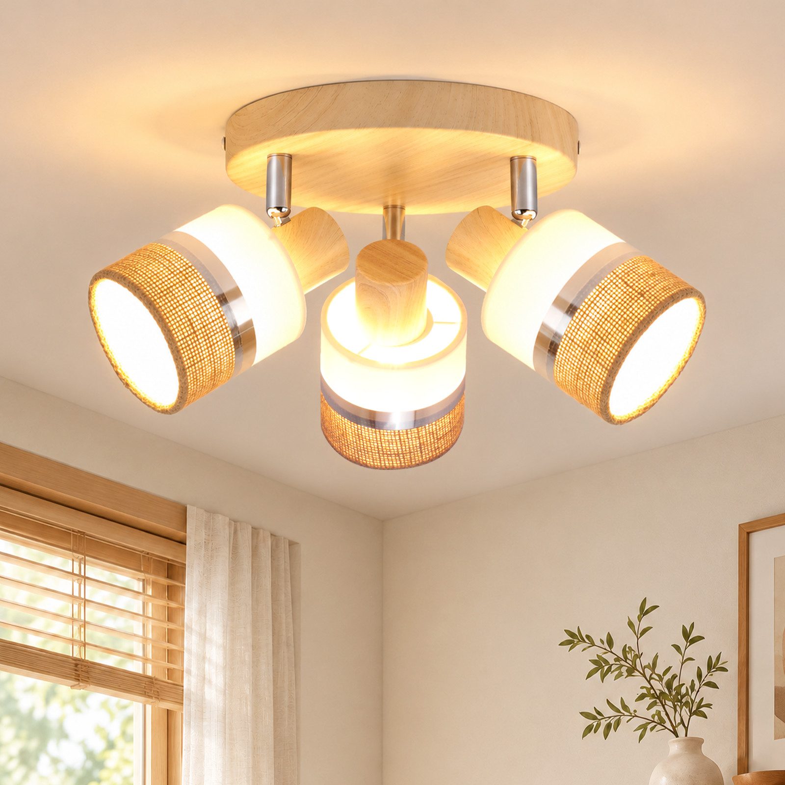 Nettlife Deckenstrahler 1/2/3/4 flammig E14 Vintage Flurlampe Deckenspot Metall Stoff, ohne Leuchtmittel, schwenkbar 350°, Deckenleuchte Retro für Flur, Küche, Wohnzimmer