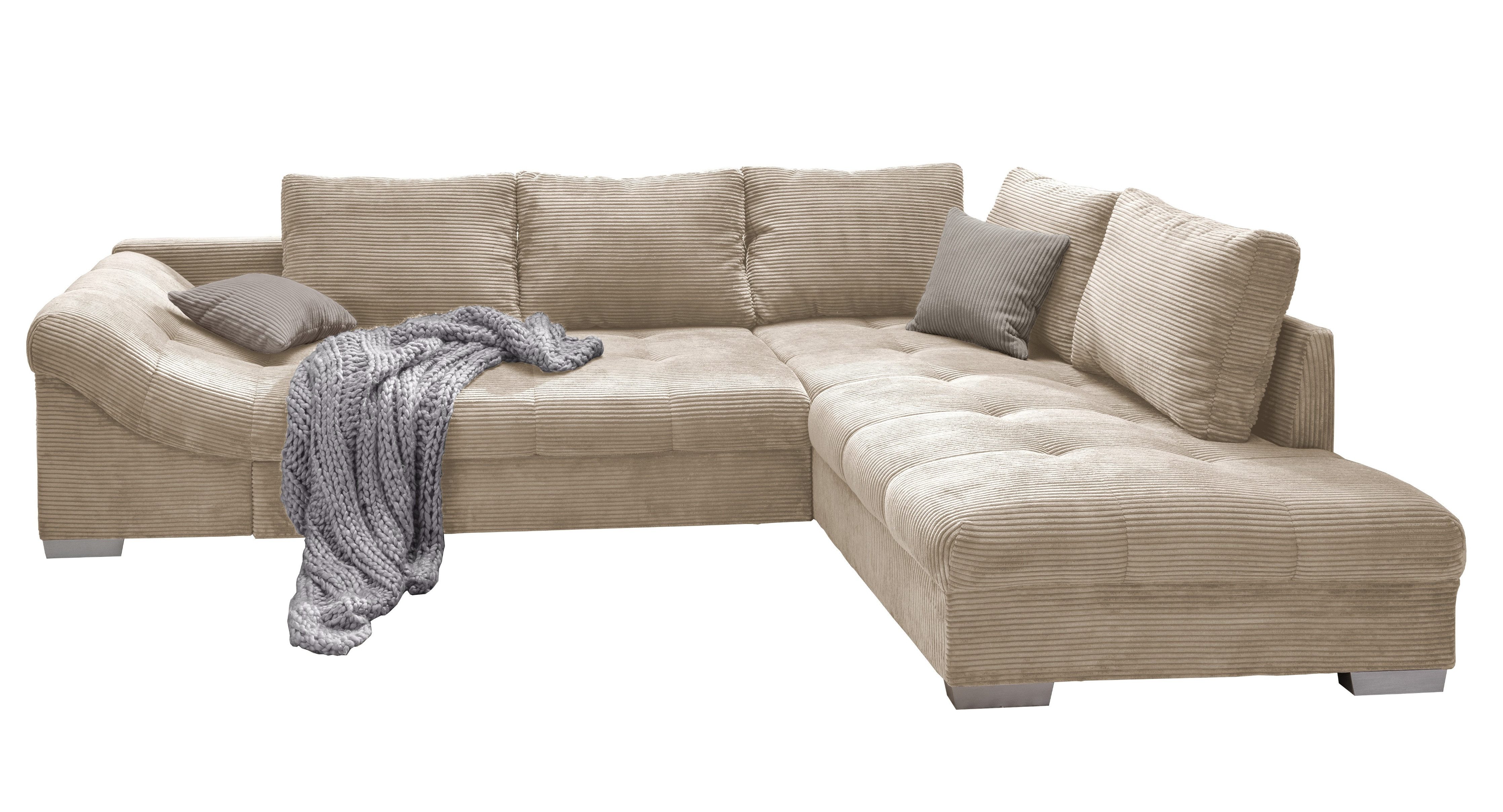 luma-home Ecksofa 17203-OTTO, mit Bettfunktion B298/T202/H84 cm, Liegefläche 154x227 cm, Wellenunterfederung, Ottomane rechts, Bezug Cord Beige
