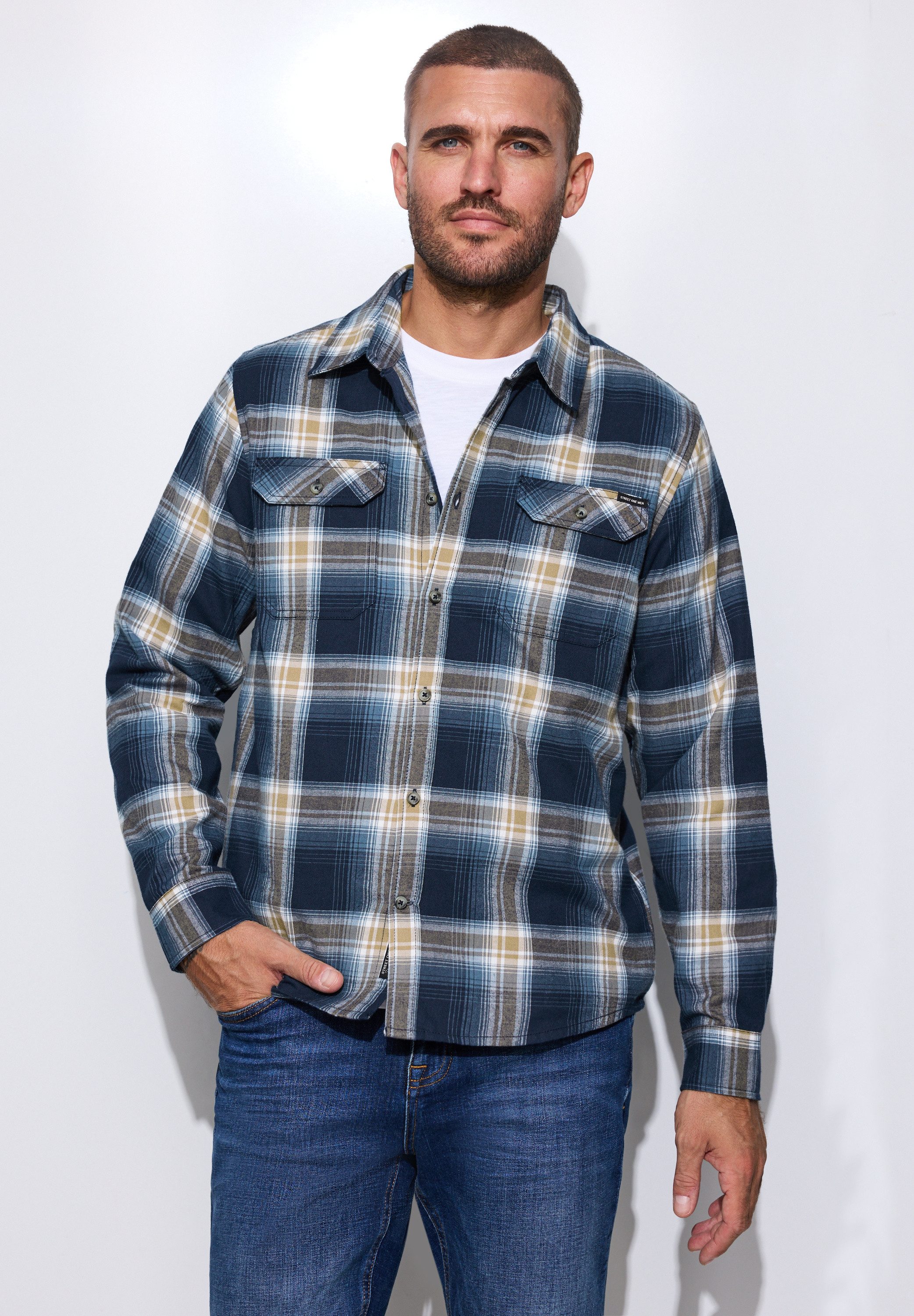 STREET ONE MEN Langarmhemd aus reiner Baumwolle