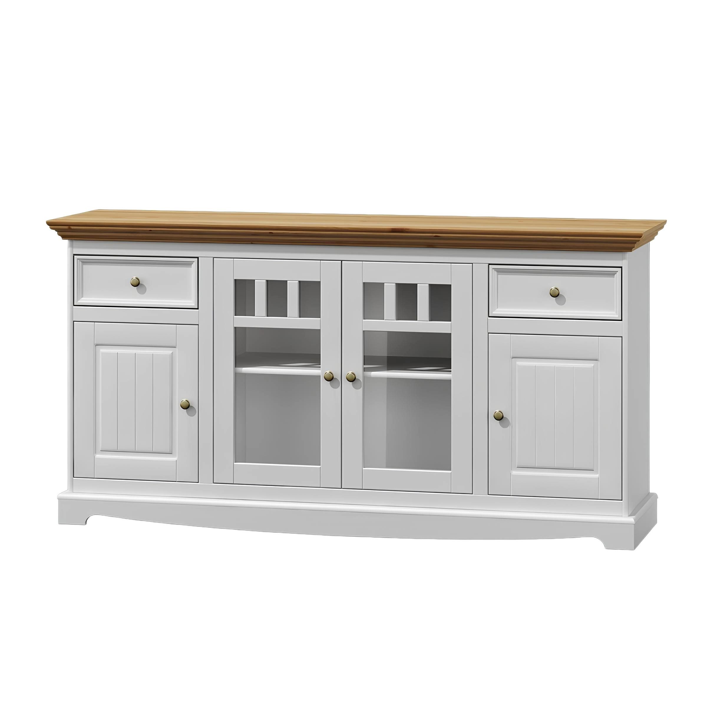 Xlmoebel Sideboard Landhaus-Vitrinenbuffet aus Holz mit rustikalem Charme (Anrichte, Anrichte), Hergestellt in Europa
