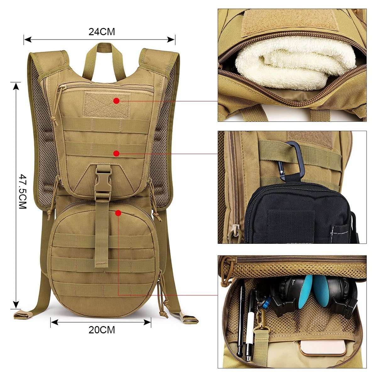 G4Free Trink mit Sand Wanderrucksäcke -blasen 3L Trinkrucksack, Militär