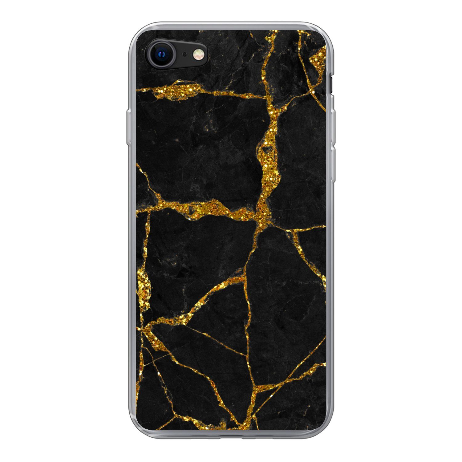 MuchoWow Handyhülle für Apple iPhone 8 Marmor - Gold - Schwarz - Marmoroptik - Glitter, Smartphone-Bumper, Print, Handy Schutzhülle Dünn