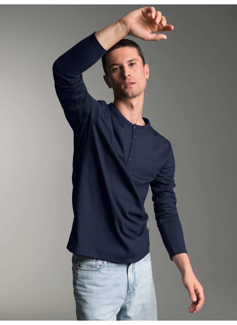 Trigema Longsleeve TRIGEMA Langarmshirt mit Knopfleiste (1-tlg)
