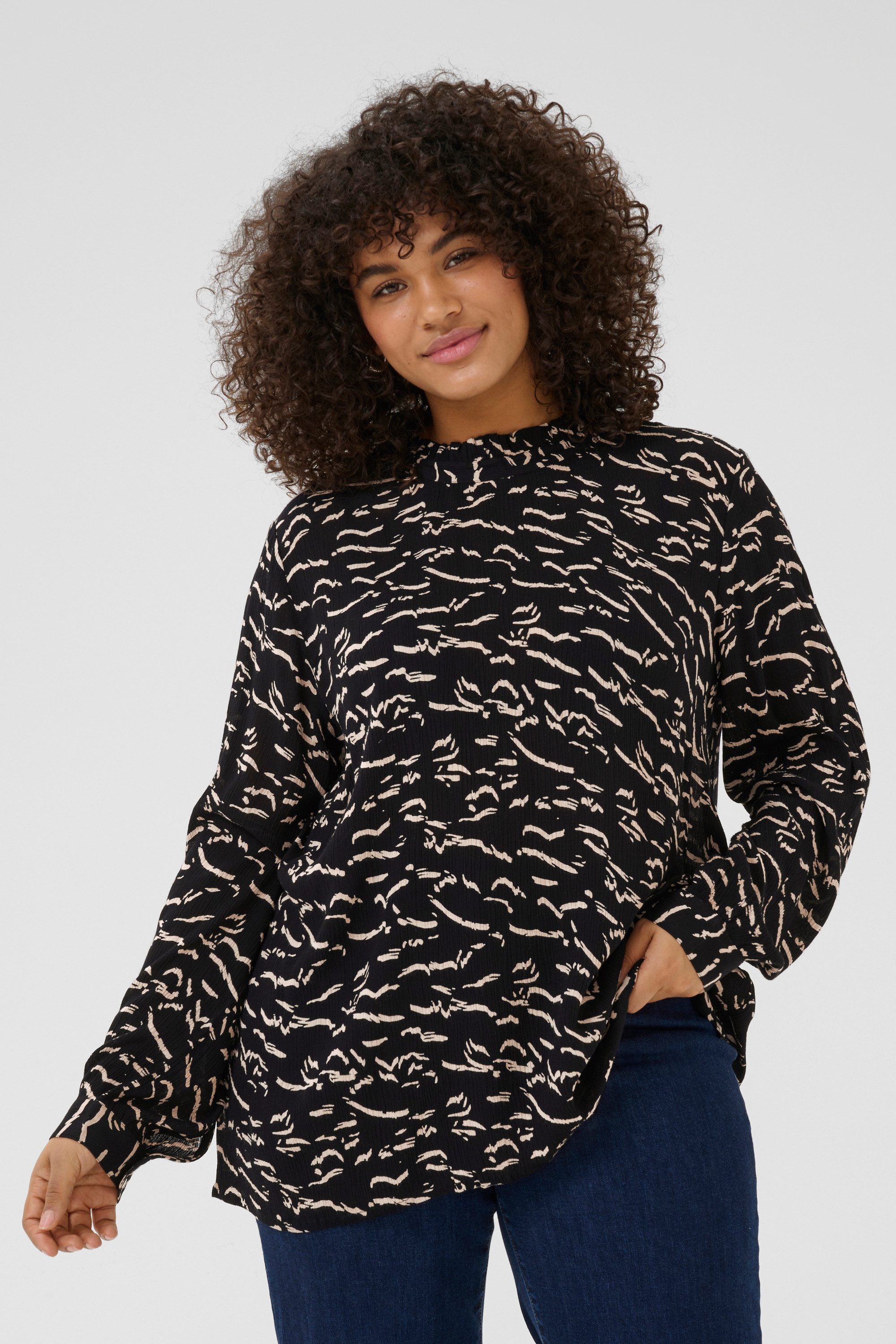 KAFFE Curve Langarmbluse Langarm-Bluse KClune Große Größen
