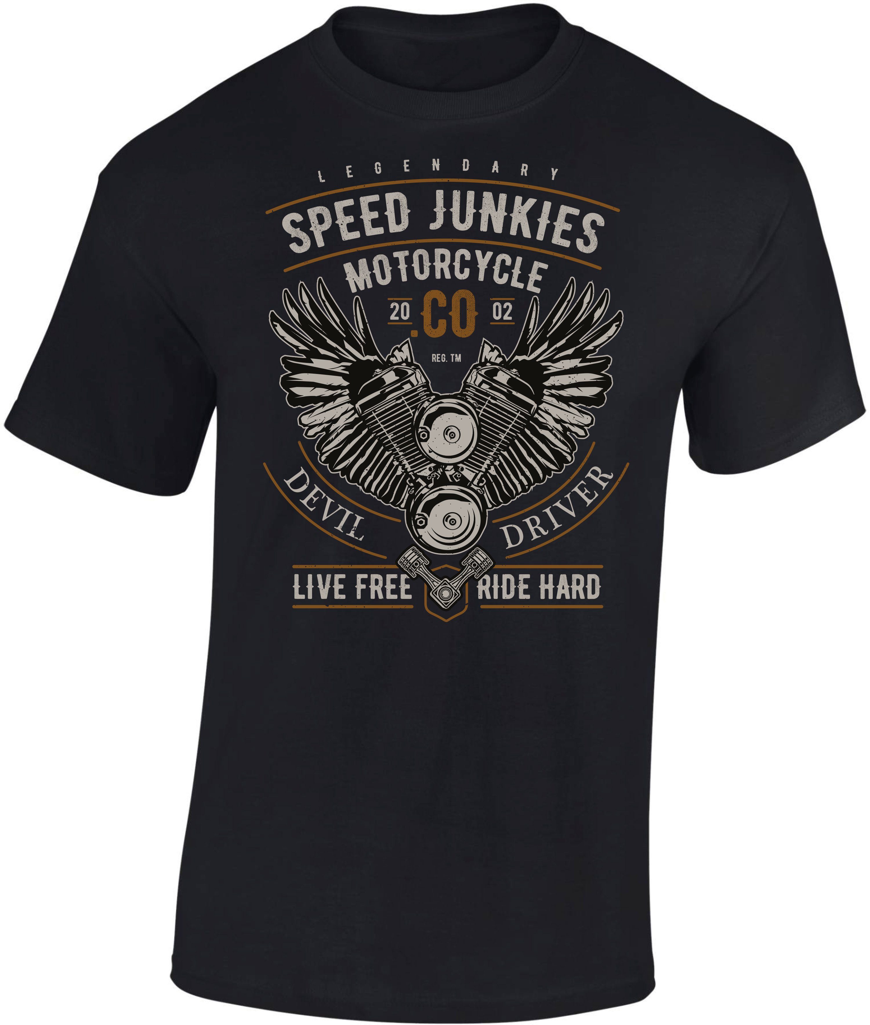 Print-Shirt Biker Shirt: "Legendary Speed Junkies" - Motorrad T-Shirt