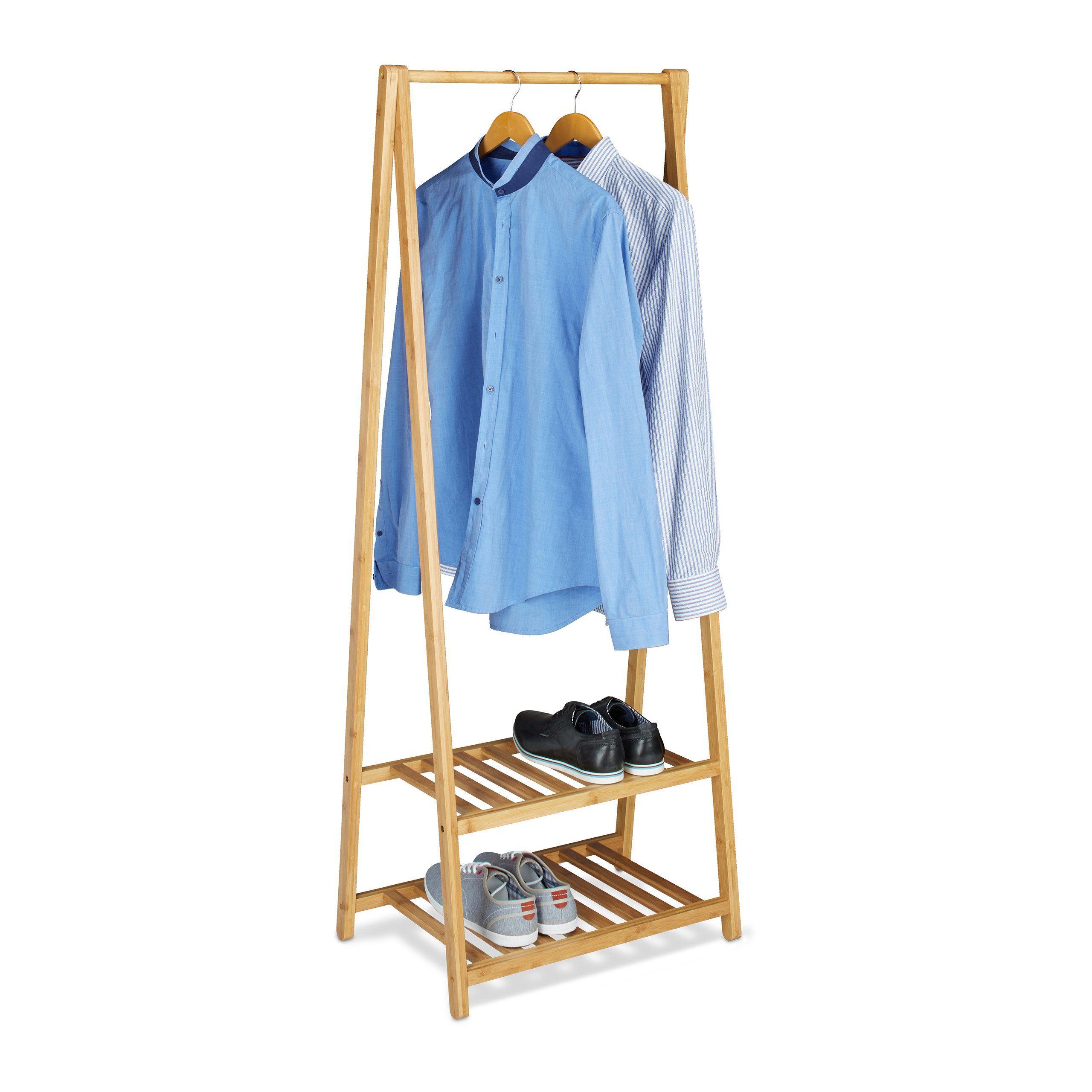 relaxdays Kleiderständer Bambus mit 2 Schuhablage günstig online kaufen