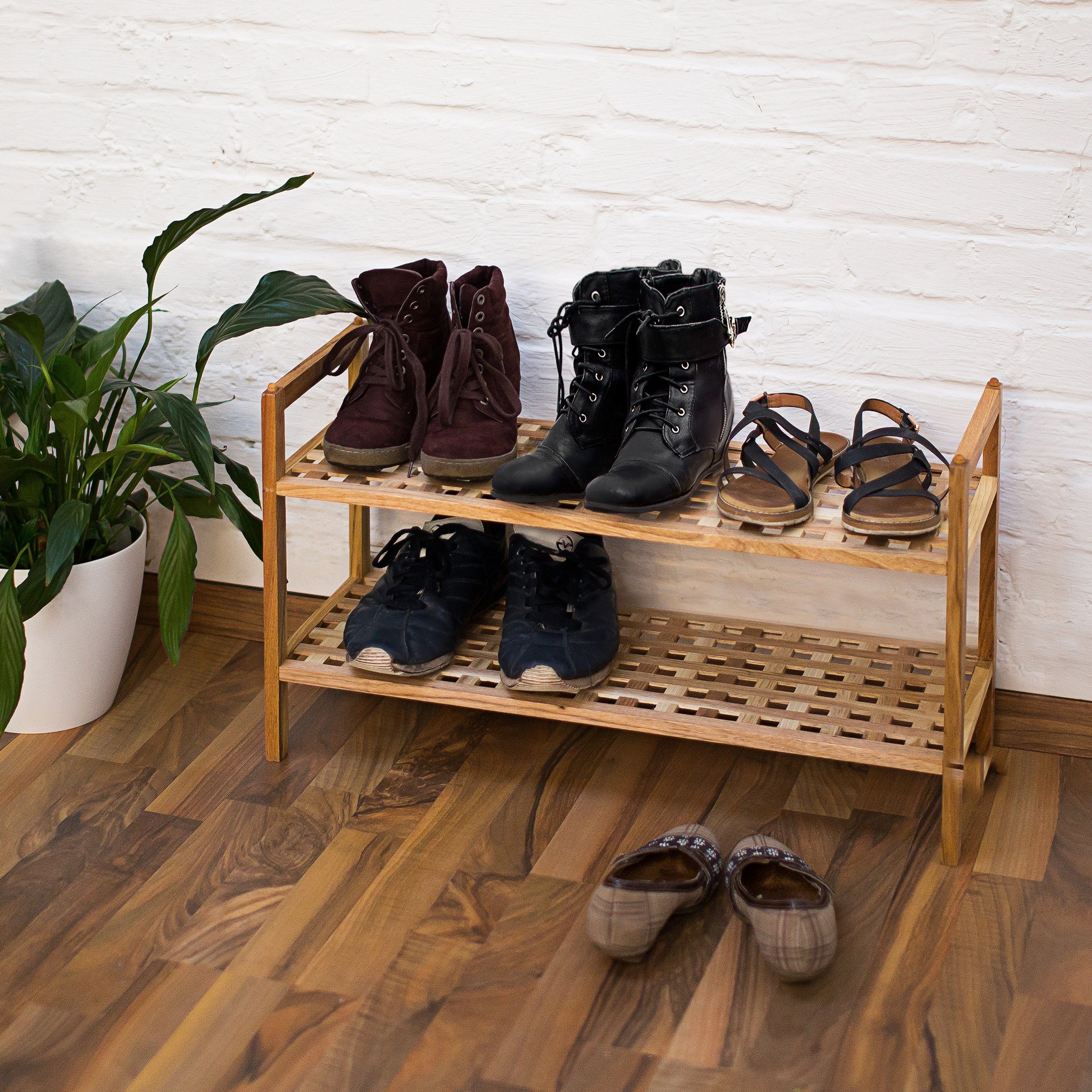 relaxdays Schuhregal Walnuss stapelbar günstig online kaufen