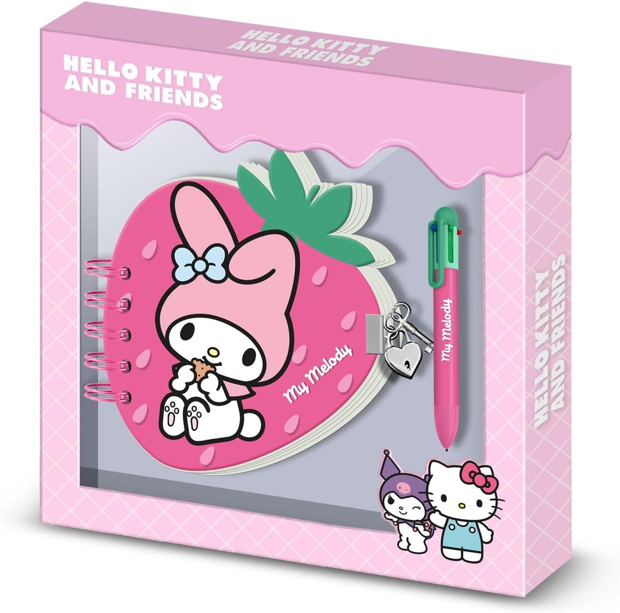 Hello Kitty Tagebuch Set mit 6 Farbige Kugelschreiber Schloss und Schlüssel