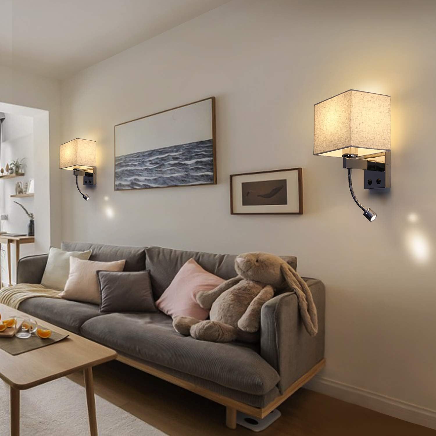 Lampada da parete led moderna quadrata con paralume in tessuto_voghion.com