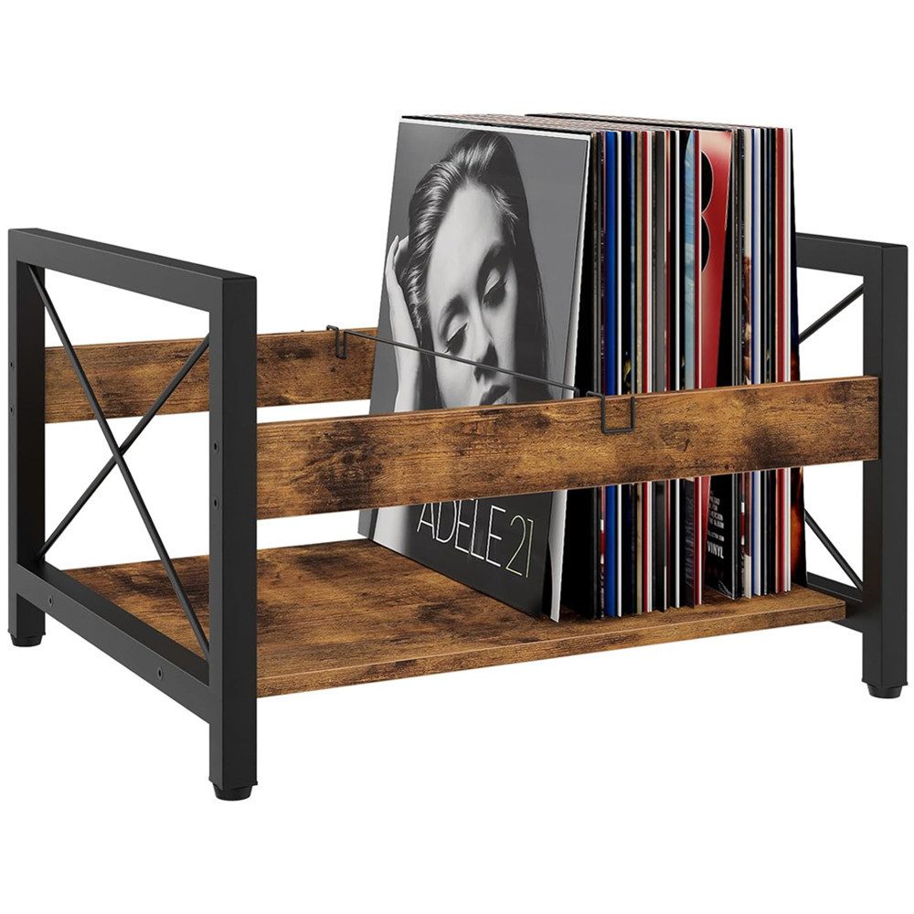 BlingBin Plattenständer Schallplattenständer Holz Metall, Vinyl Aufbewahrung für 50–100 LPs, Vinyl Regal Retro, 1 tlg., LP Regal
