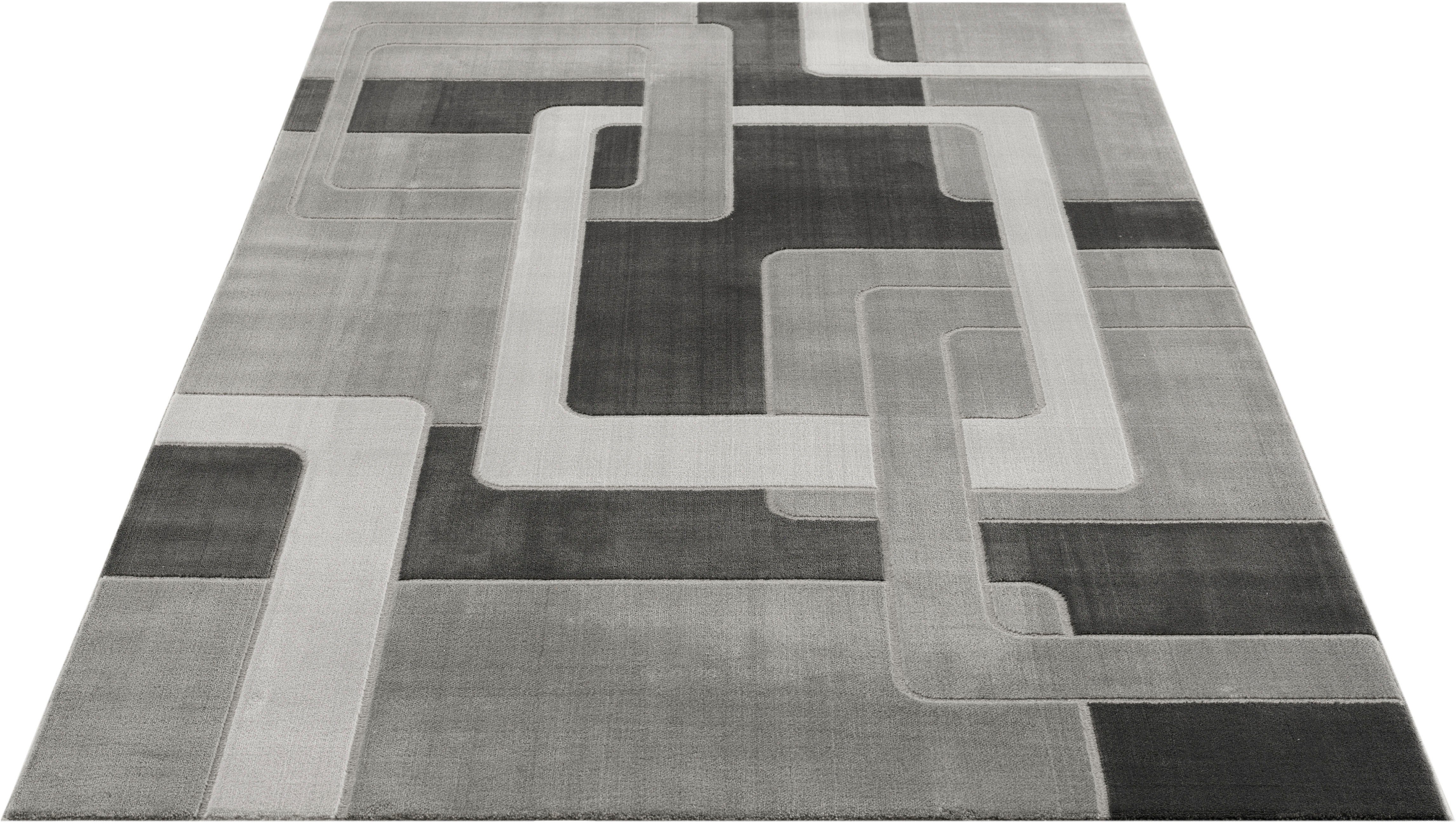 Teppich Anesa, Home affaire, rechteckig, Höhe: 12 mm, mit handgearbeitetem Konturenschnitt, flach, Kurzflor, elegant grau