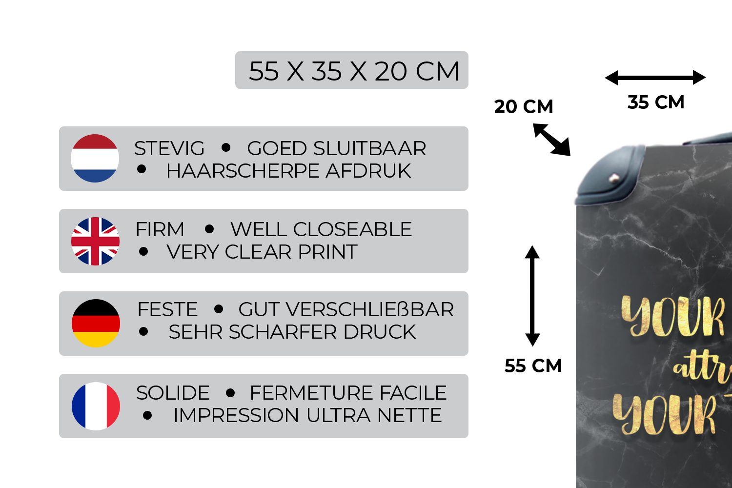 Sprichwörter - 4 Marmor, Reisekoffer Handgepäckkoffer für rollen, Handgepäck Ferien, Trolley, mit - MuchoWow - Rollen, Zitat Reisetasche Gold