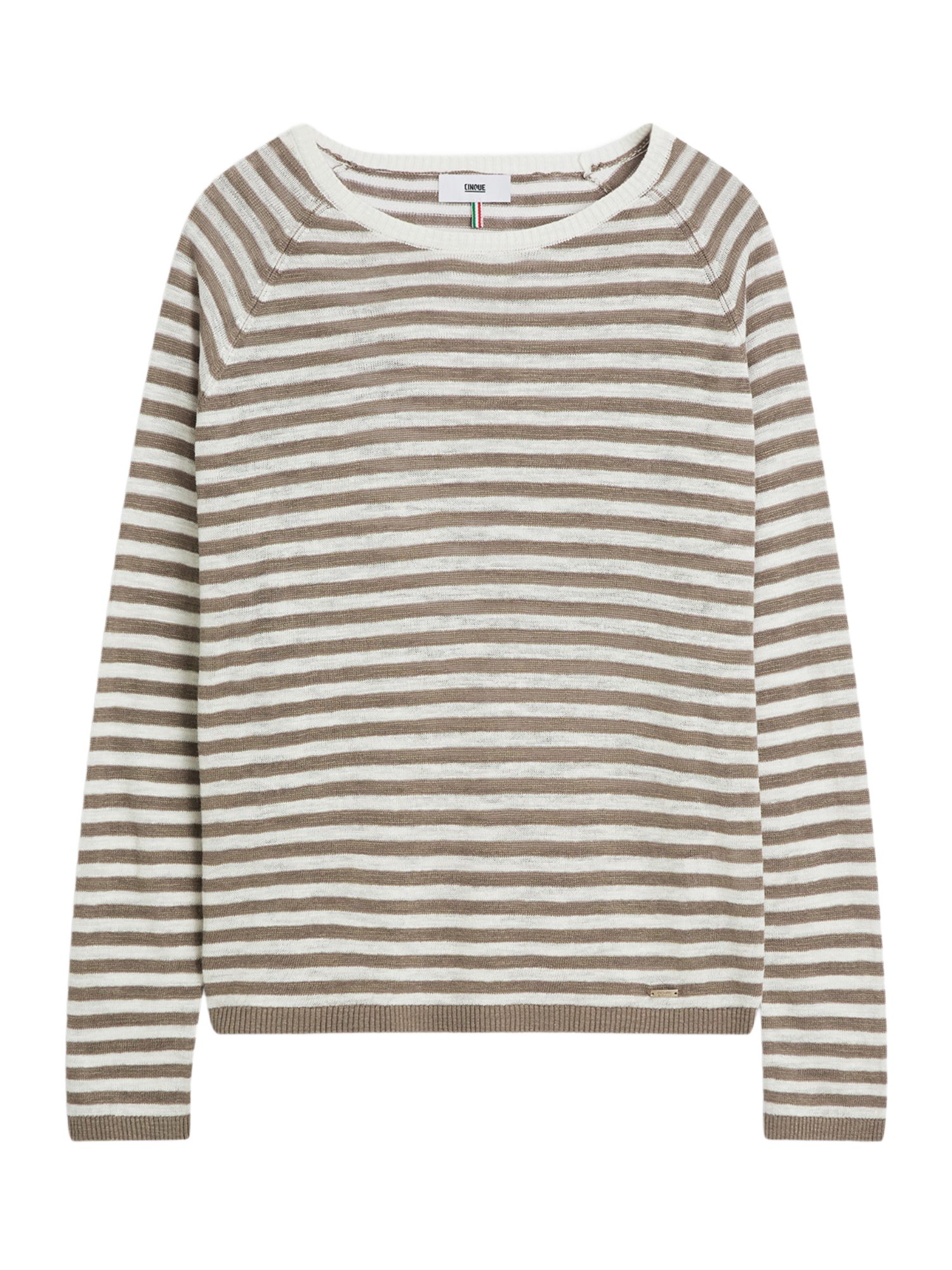 Cinque Strickpullover braun,Casual,Leinen,Gestreift,Rundhals,Lang,Regular Fit