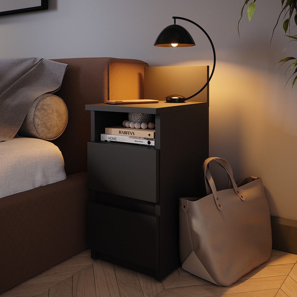 Vicco Nachtschrank Monty, Schwarz, 25 x 59.1 cm 2er Set günstig online kaufen