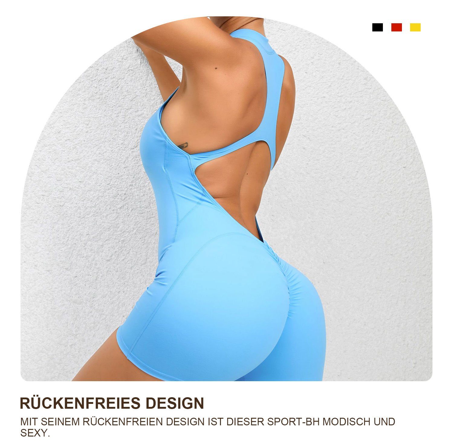 Overall Flammenblau rückenfreier Reißverschluss Overall Damen mit für Sportlicher Yoga-Fitness MAGICSHE Sporthose