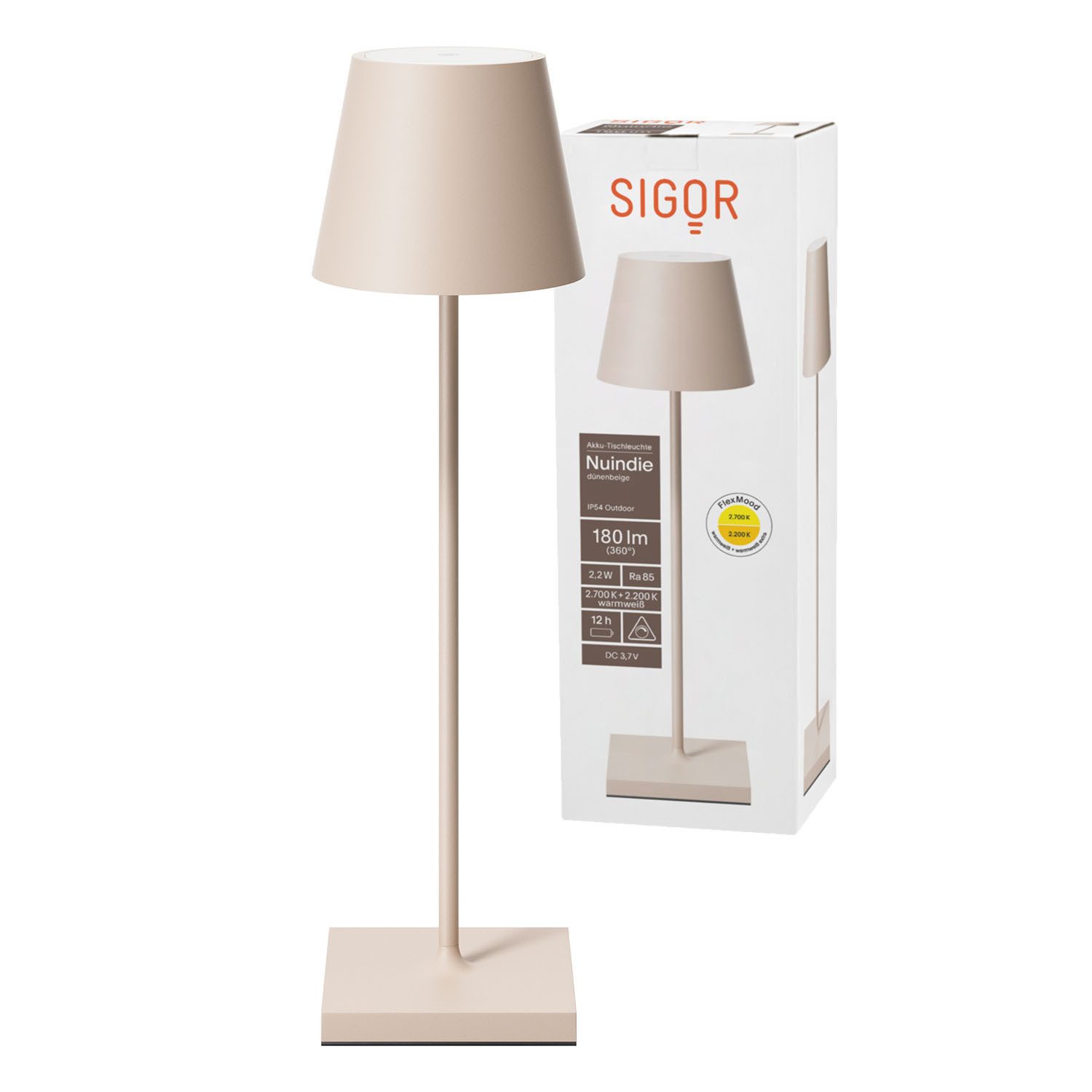 SIGOR LED Tischleuchte Sigor Nuindie Original 2.0 Akku-Tischleuchte (USB-C), Dimmbar, 1 LED Platine, 2.700 K / 2.200 K