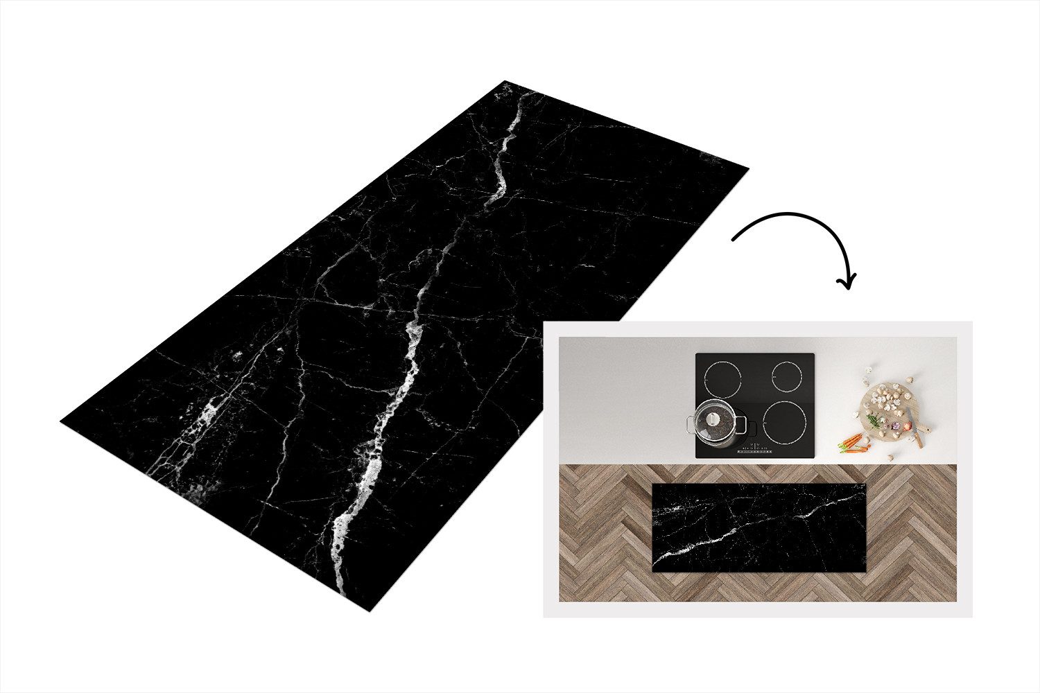 MuchoWow Küchenläufer Marmoroptik/print - Schwarz - Luxus, aus Kunststoff, günstig online kaufen