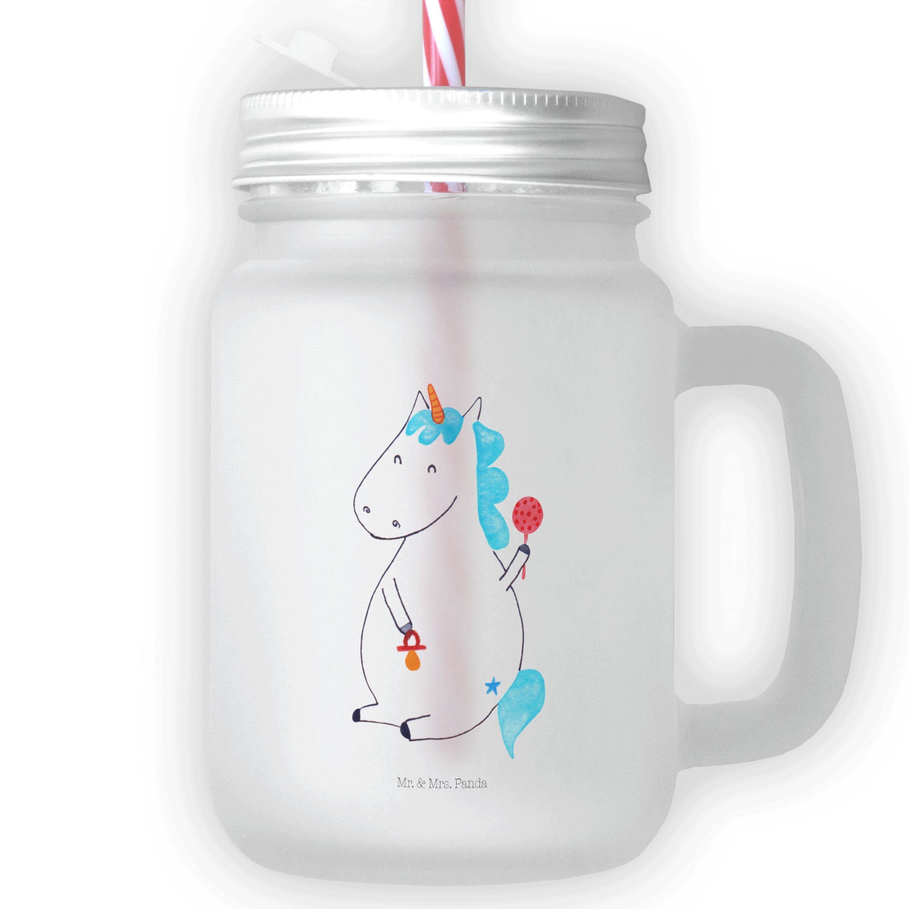 Mr. & Mrs. Panda Glas Einhorn Baby - Transparent - Geschenk, Babyglück, Einhörner, Schraubd, Premium Glas