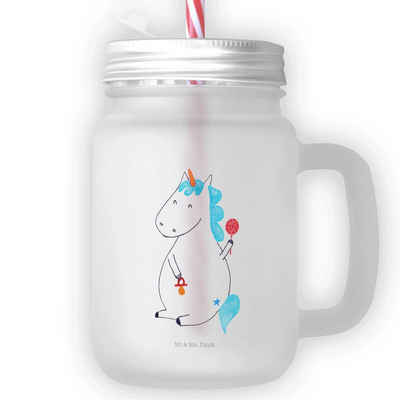 Mr. & Mrs. Panda Cocktailglas Einhorn Baby - Transparent - Geschenk, Babyglück, Einhörner, Schraubd, Premium Glas, Inkl. Mehrwegstrohhalm