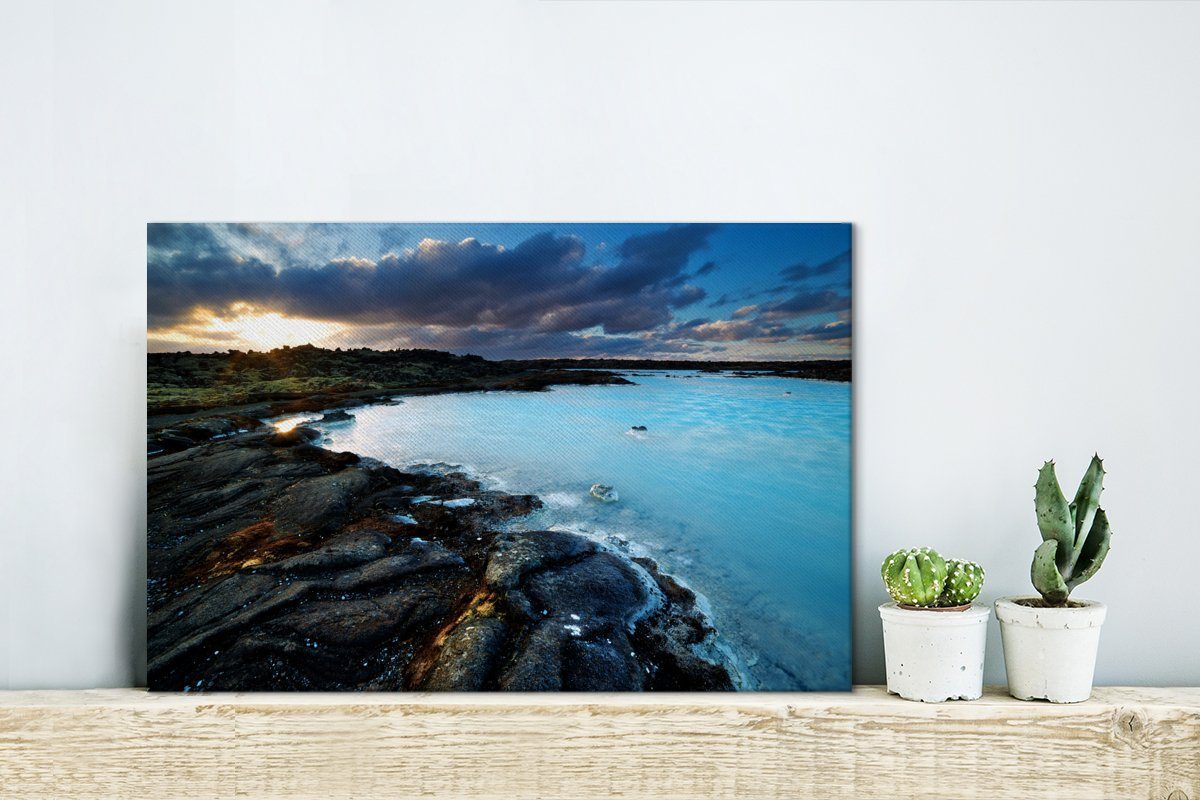 Wanddeko, Island, Rande Wandbild Blauen (1 Lagune Leinwandbild St), OneMillionCanvasses® der Felsen 30x20 cm Leinwandbilder, Aufhängefertig, am