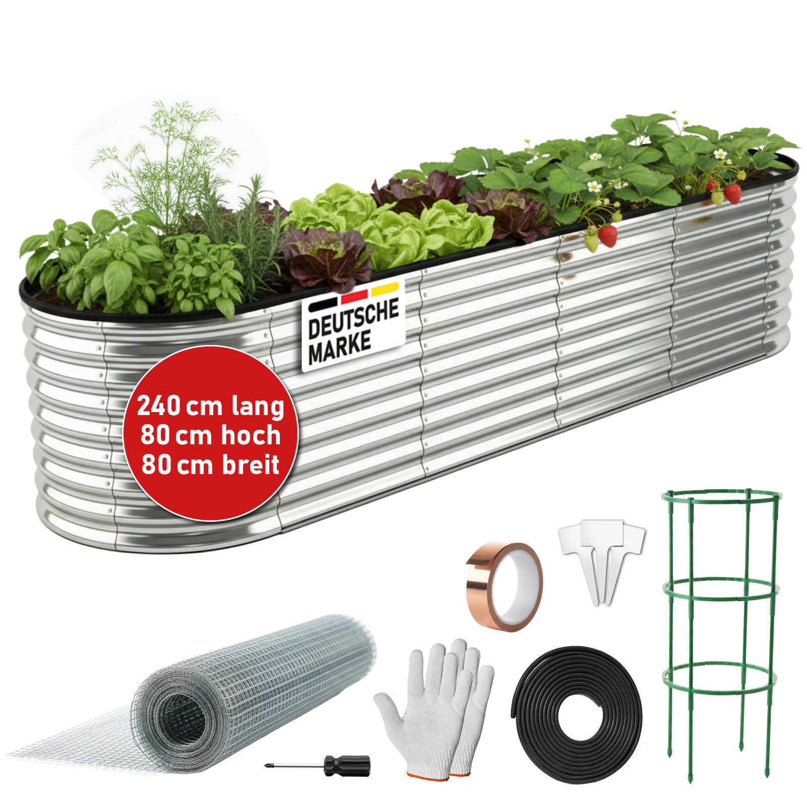 BRAST Hochbeet Metall Julia, 160x80x80-400x80x80cm, 8 Modelle, viel Zubehör (wetterfest ovale Form, für Gemüse Obst Kräuter & Blumen), Stahl rostfrei & verzinkt