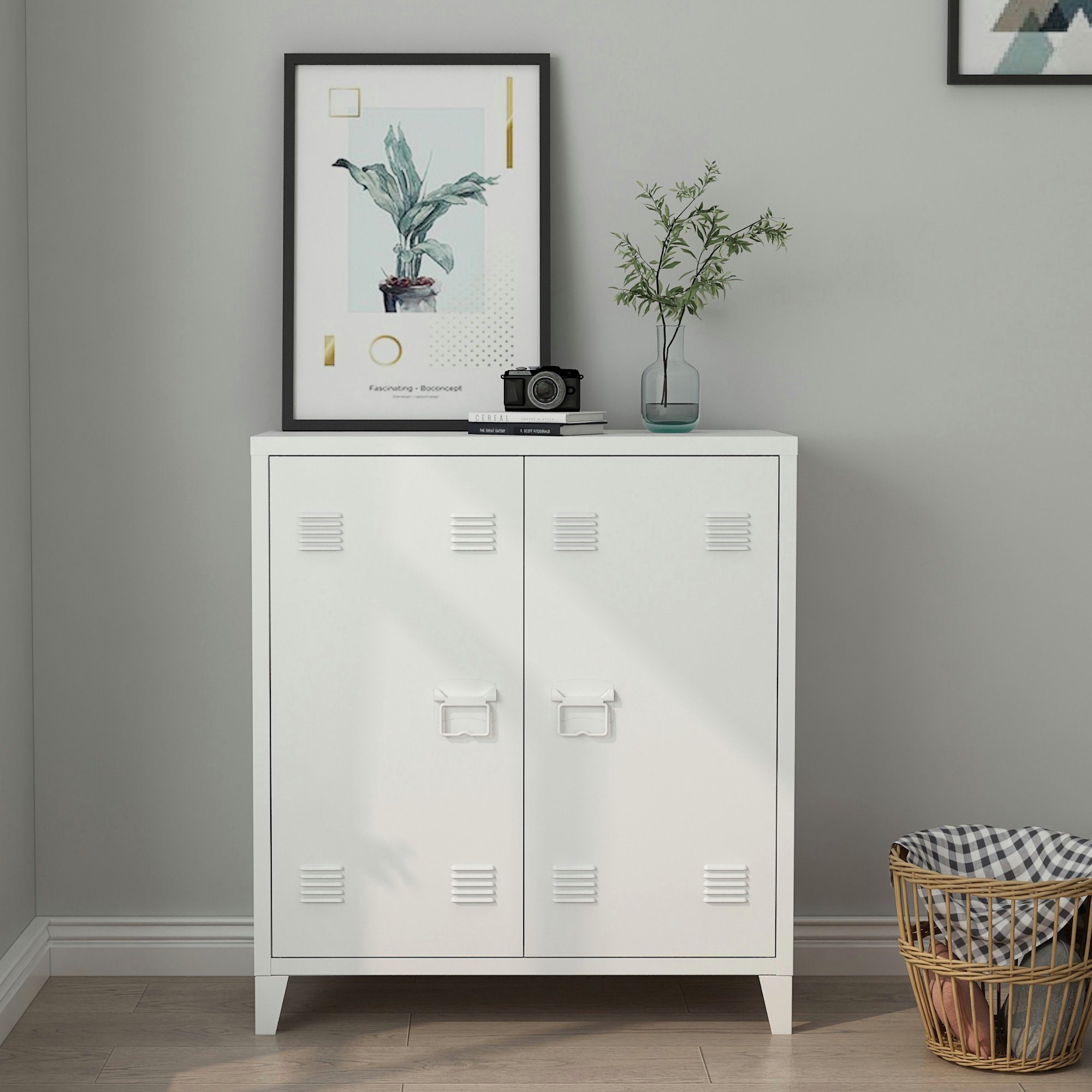 en.casa Aktenschrank »Oripää« mit 2 Türen Stahl 90x80x33 cm Weiß günstig online kaufen