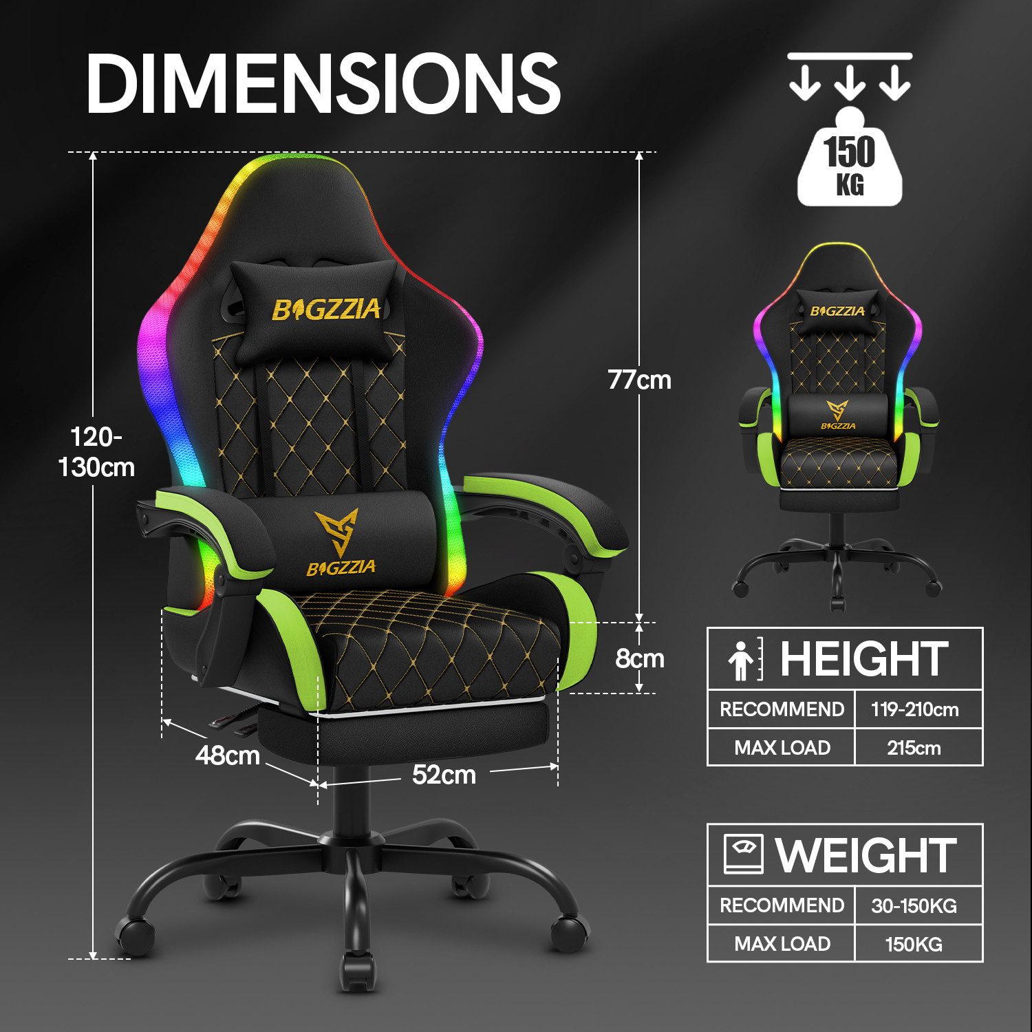 ZAISZE Gaming-Stuhl Bürostuhl Gaming Chair mit LED Lichtleiste, Gamer Stuhl, Ergonomischer Bürostuhl,Kopfstütze und Lendenstütze
