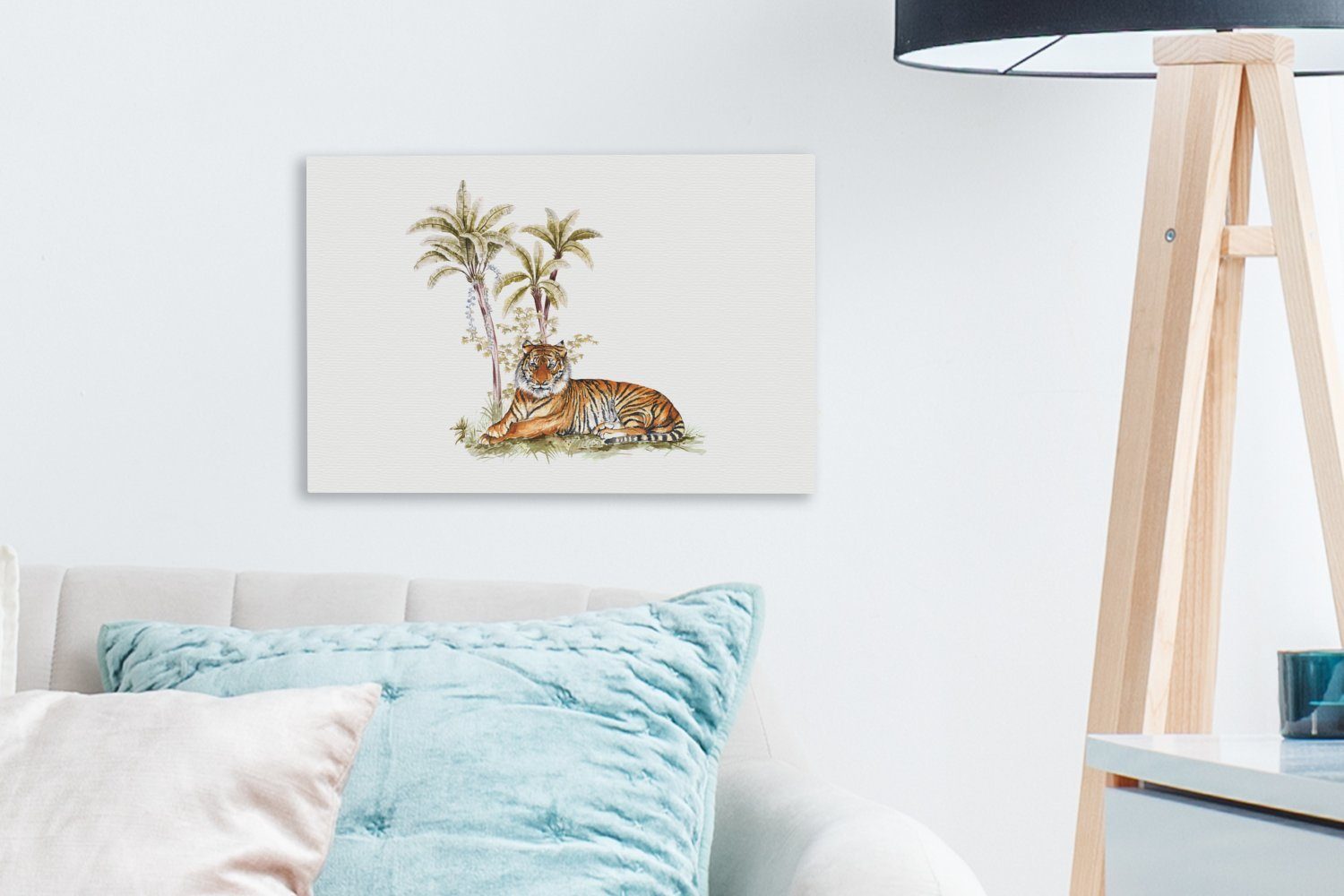 Aufhängefertig, Wandbild Tiger Gemälde, Baum St), cm Wanddeko, Leinwandbilder, - Leinwandbild OneMillionCanvasses® - 30x20 (1