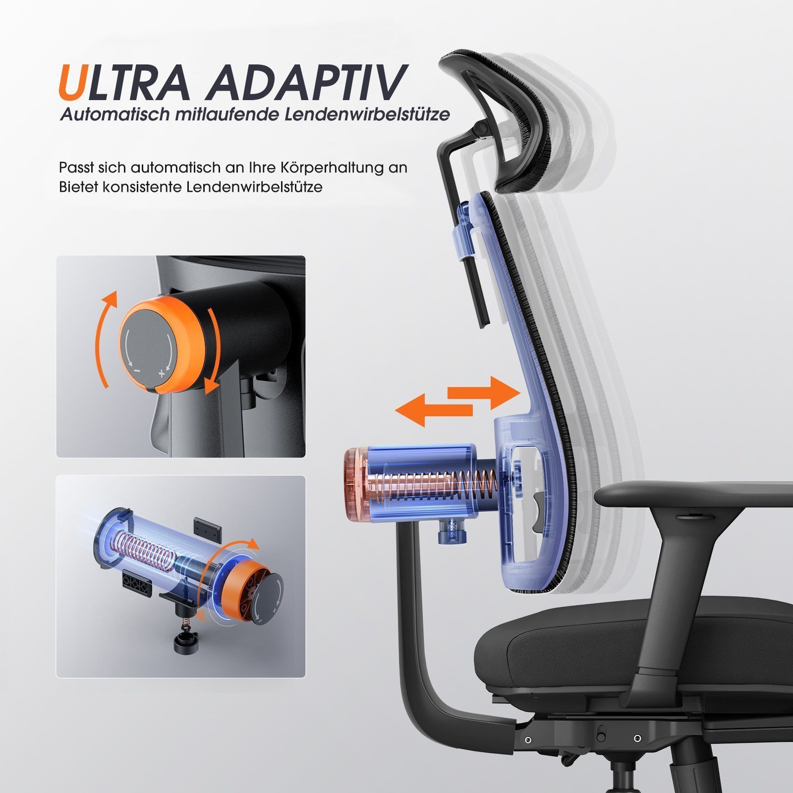 NEWTRAL Drehstuhl MagicH-BP Ergonomischer Bürostuhl, Gaming-Stuhl, klappbare Fußstütze, 4D-Armlehnen, Verstellbare Kopfstütze