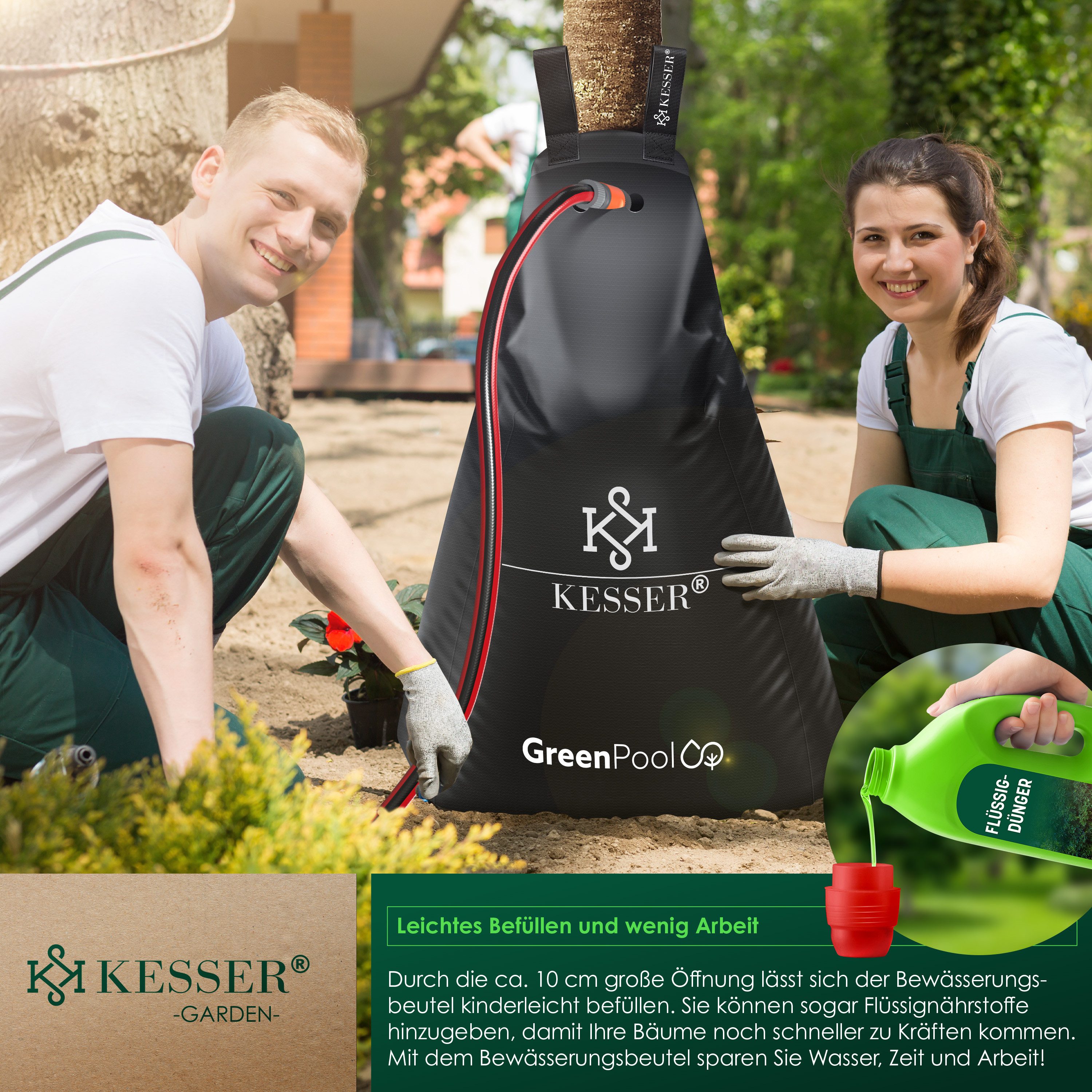 KESSER Tropfer Baum-Bewässerungssack Bewässerungssystem für Bäume, (8-tlg., Bewässerungsbeutel aus UV beständigem PVC mit Schloss & 2x Schlüssel), Baumbewässerungsbeutel, Baumsack für gezielte Bewässerung von Bäumen