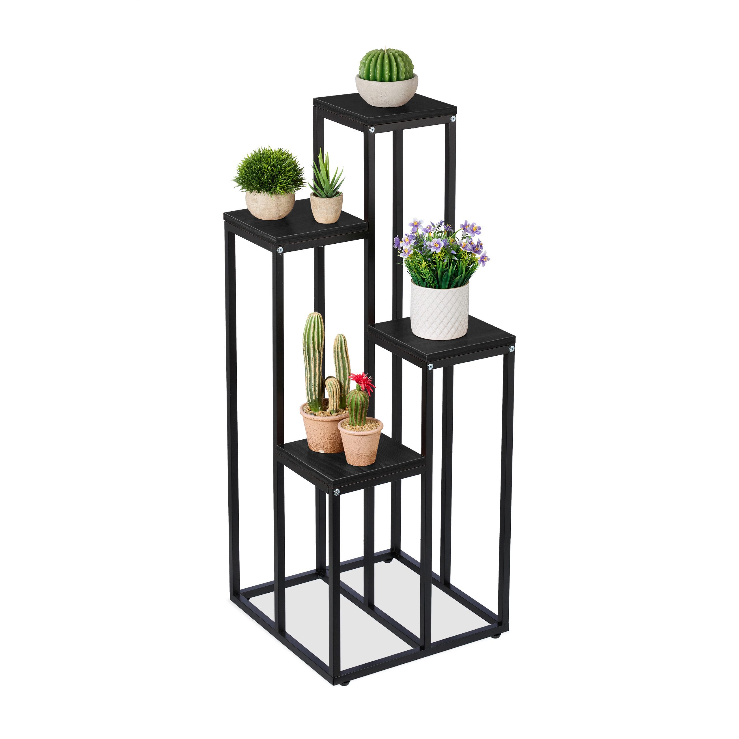 relaxdays Blumenständer Schwarze Blumentreppe mit 4 günstig online kaufen