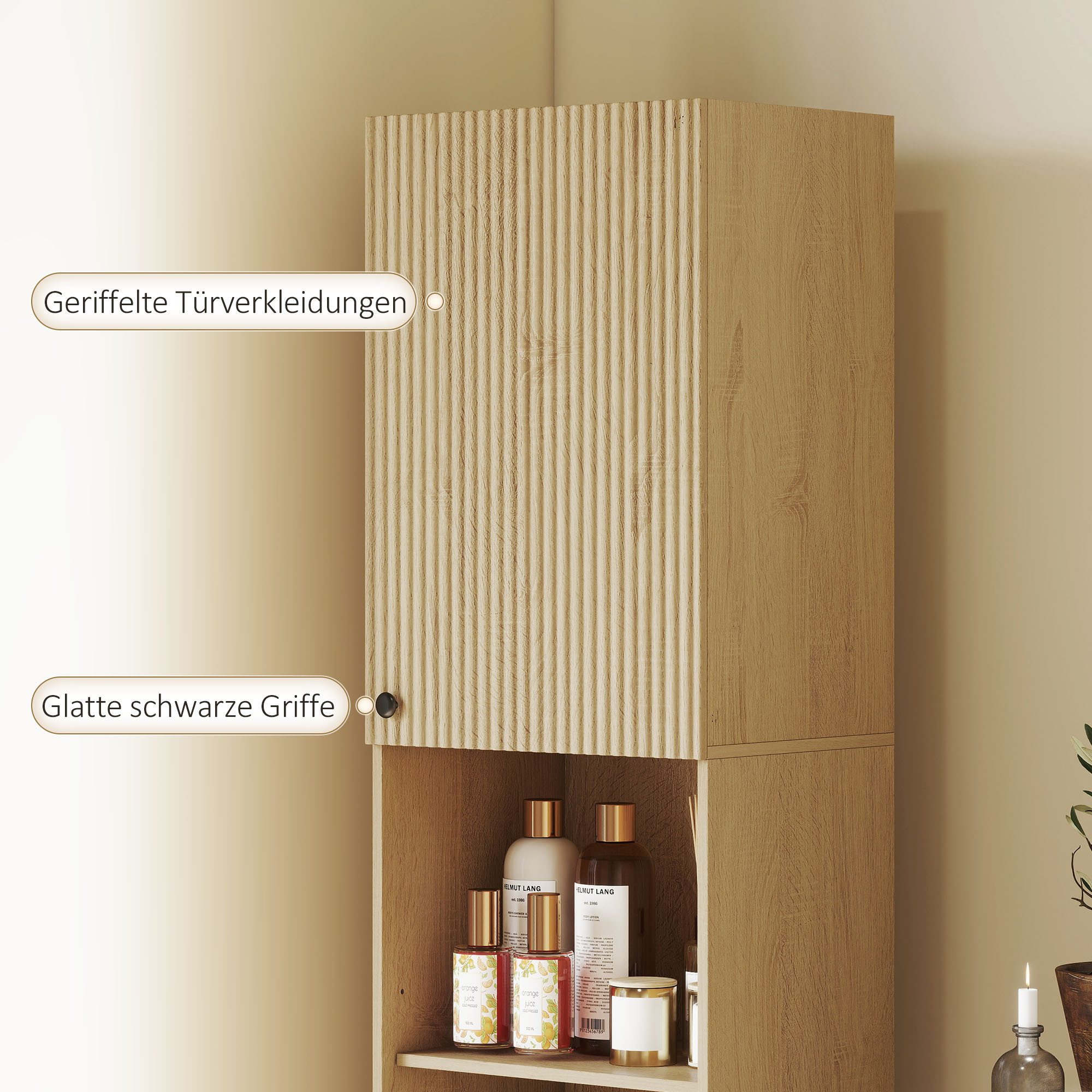 HOMCOM Badkommode mit 2 Schränke, 2 offene Regale (Badschrank, 1 St., Hochschrank), für Badezimmer, Eiche