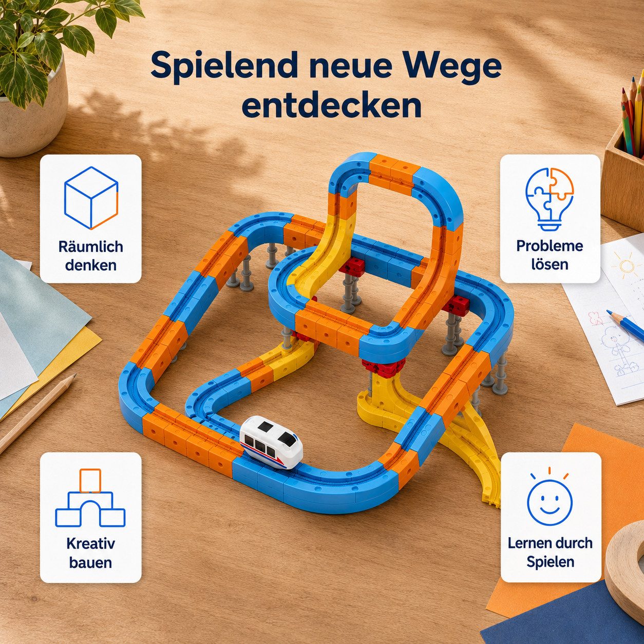 ibettertec Magnetspielbausteine – Bausteine mit Auto für kreatives Bauen Magnetspielbausteine, (Set, 146 St., 80‑teiliges), für abwechslungsreiche Streckenbauwe – Bild 5 von 5