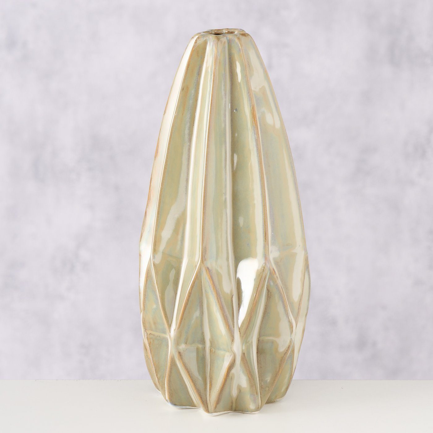 BOLTZE Dekovase "Stroma" aus Porzellan in beige, Vase Blumenvase