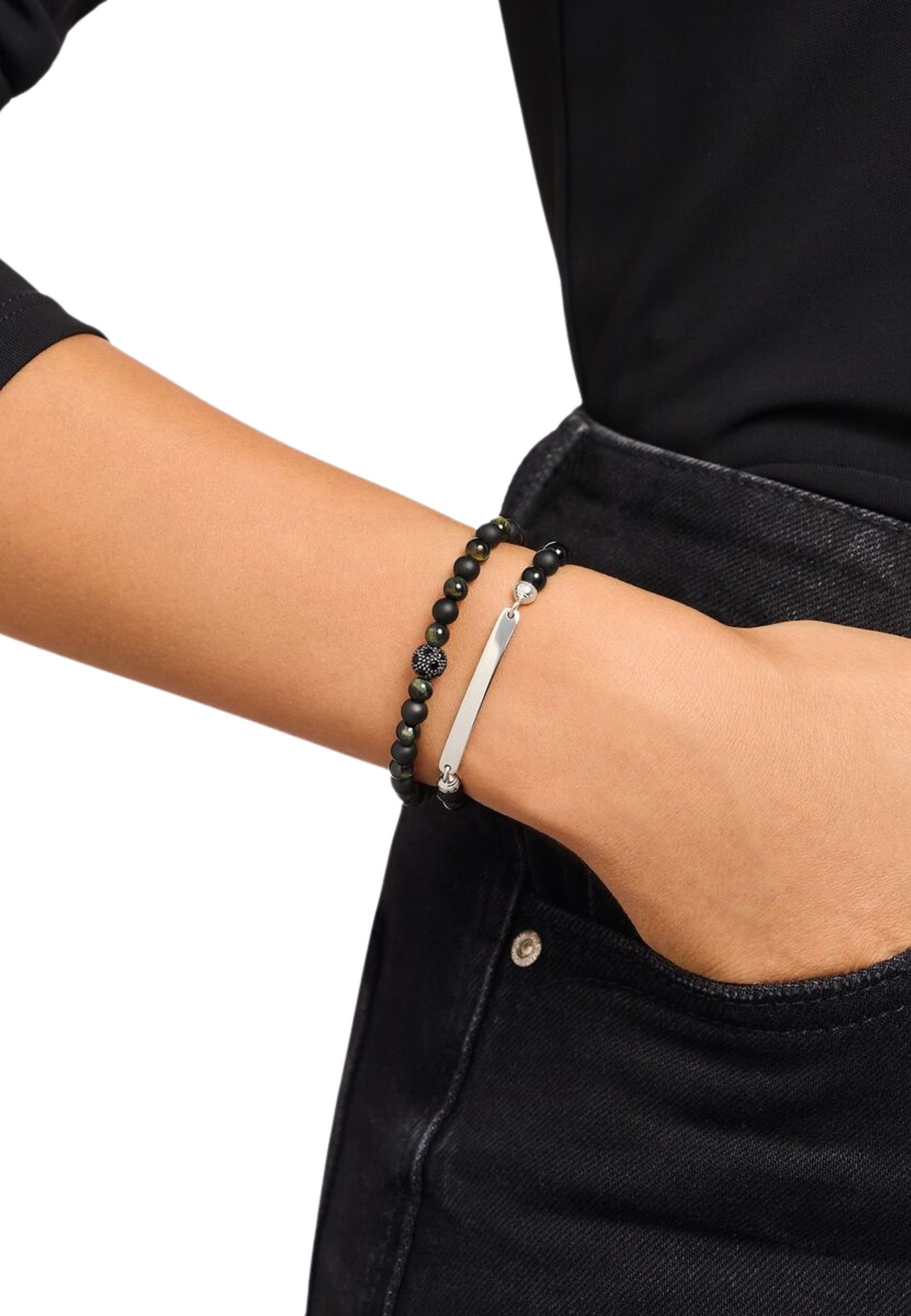 THOMAS SABO Christbaumschmuck Gravierbares Armband mit Obsidian-Perlen