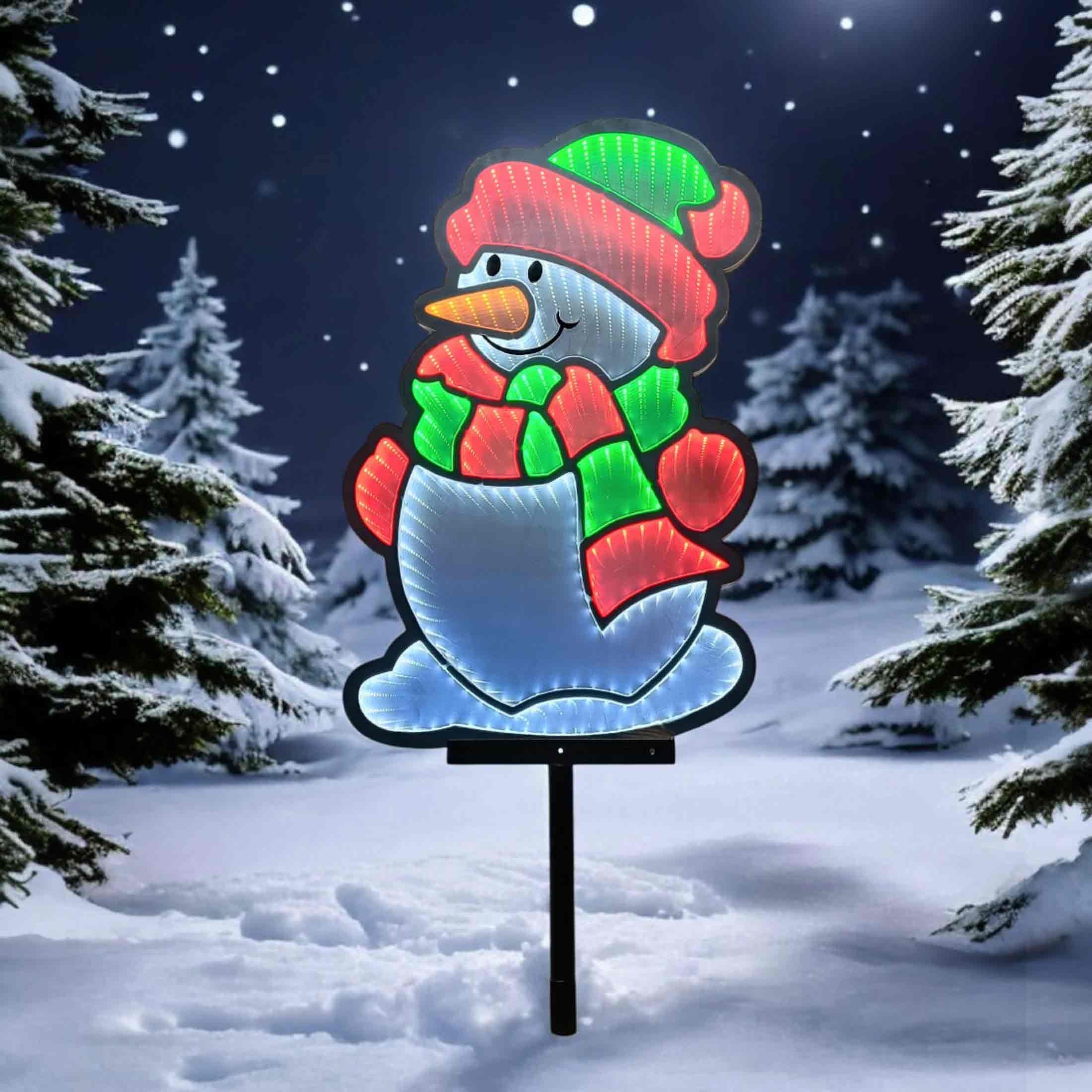 F-H-S International Gartenstecker Schneemann Infinity Effekt 318 LEDs 6/18h Timer Erdspieß
