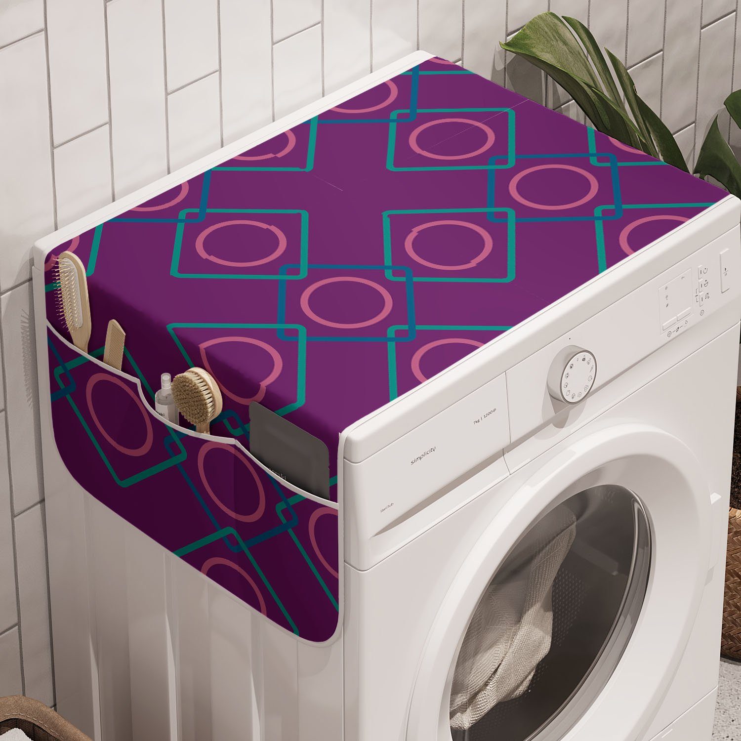 Abakuhaus Badorganizer Anti-Rutsch-Stoffabdeckung für Waschmaschine und Trockner, Geometrisch Quadrat und Kreis Formen