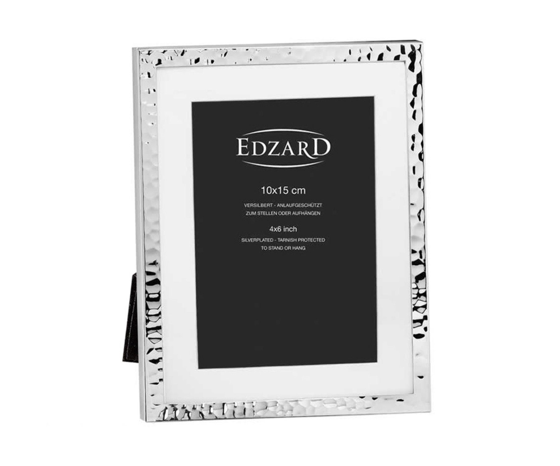 EDZARD Bilderrahmen Fano, versilbert und anlaufgeschützt, für 10x15 cm Foto  - Passepartout Fotorahmen - Rahmen für Foto zum Hinstellen und Aufhängen