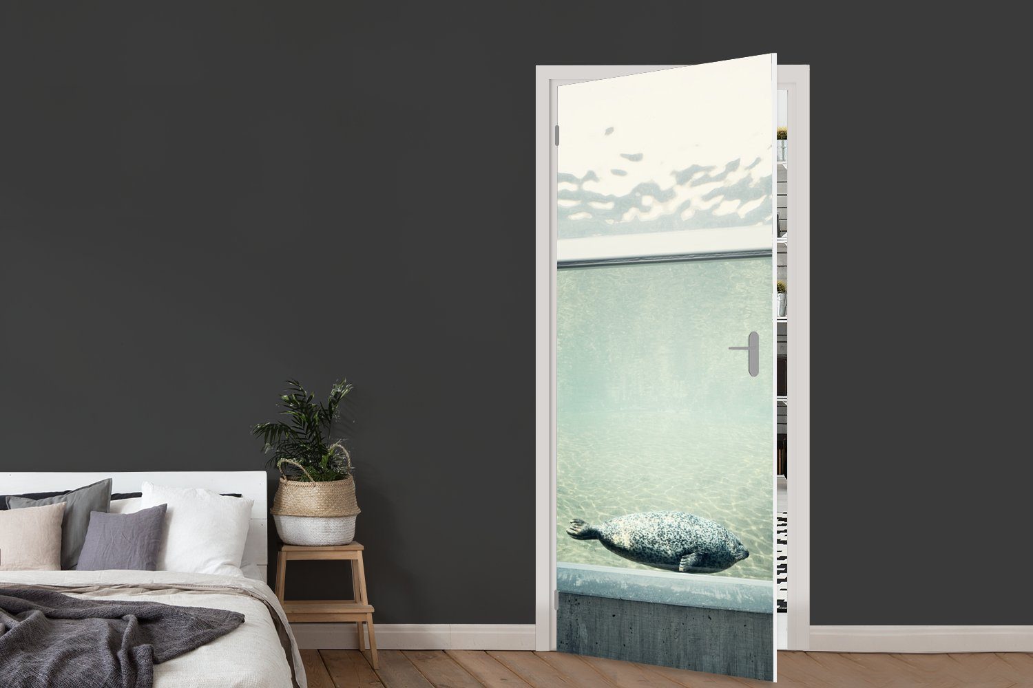 MuchoWow Türtapete Tür, Robbe Fototapete cm im (1 75x205 St), für Matt, Aquarium, Türaufkleber, bedruckt