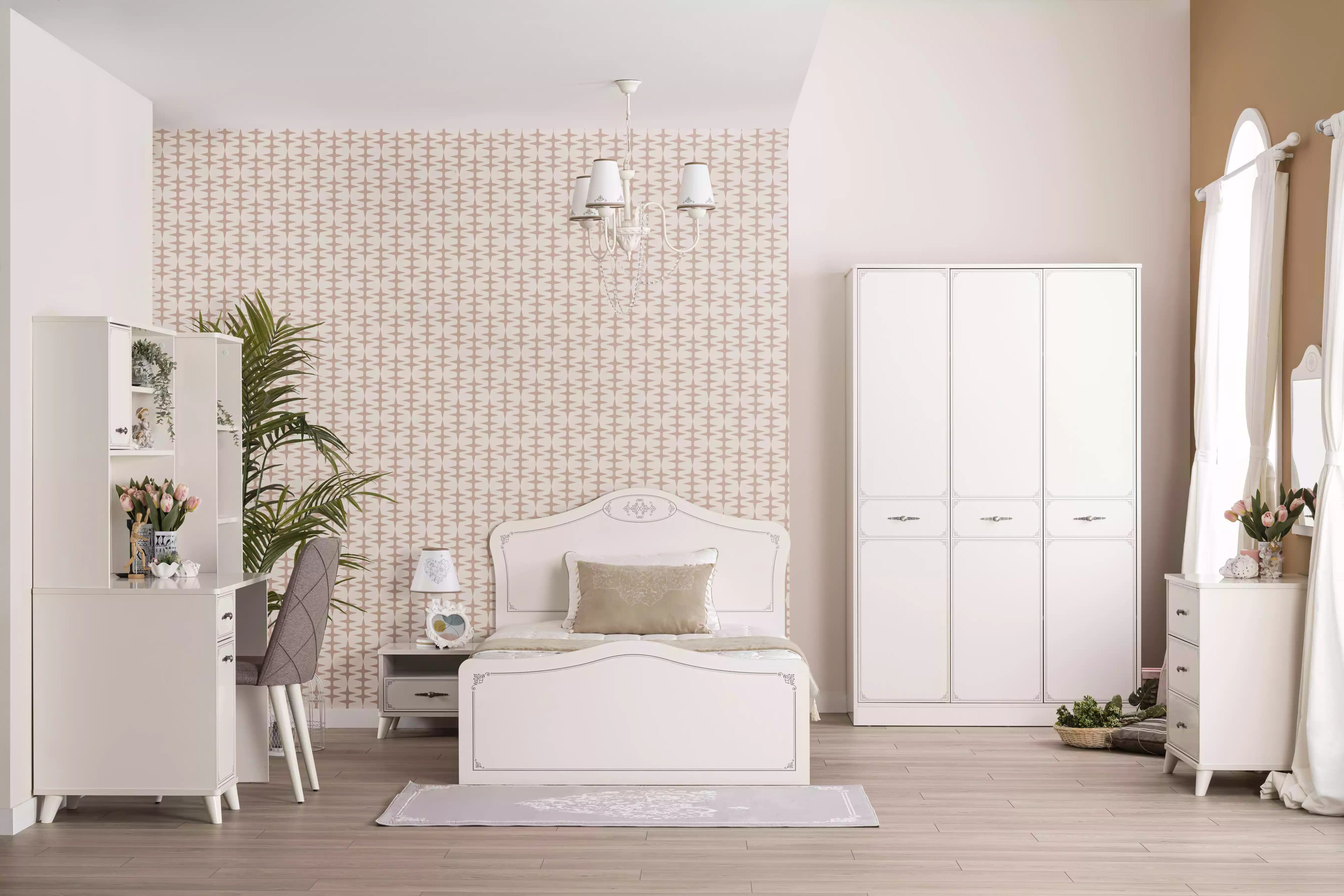 Xlmoebel Jugendzimmer-Set Weißes Funktionsbett aus Holz mit Ausziehfunktion und Stauraum, (8-tlg., Bett), Hergestellt in Europa