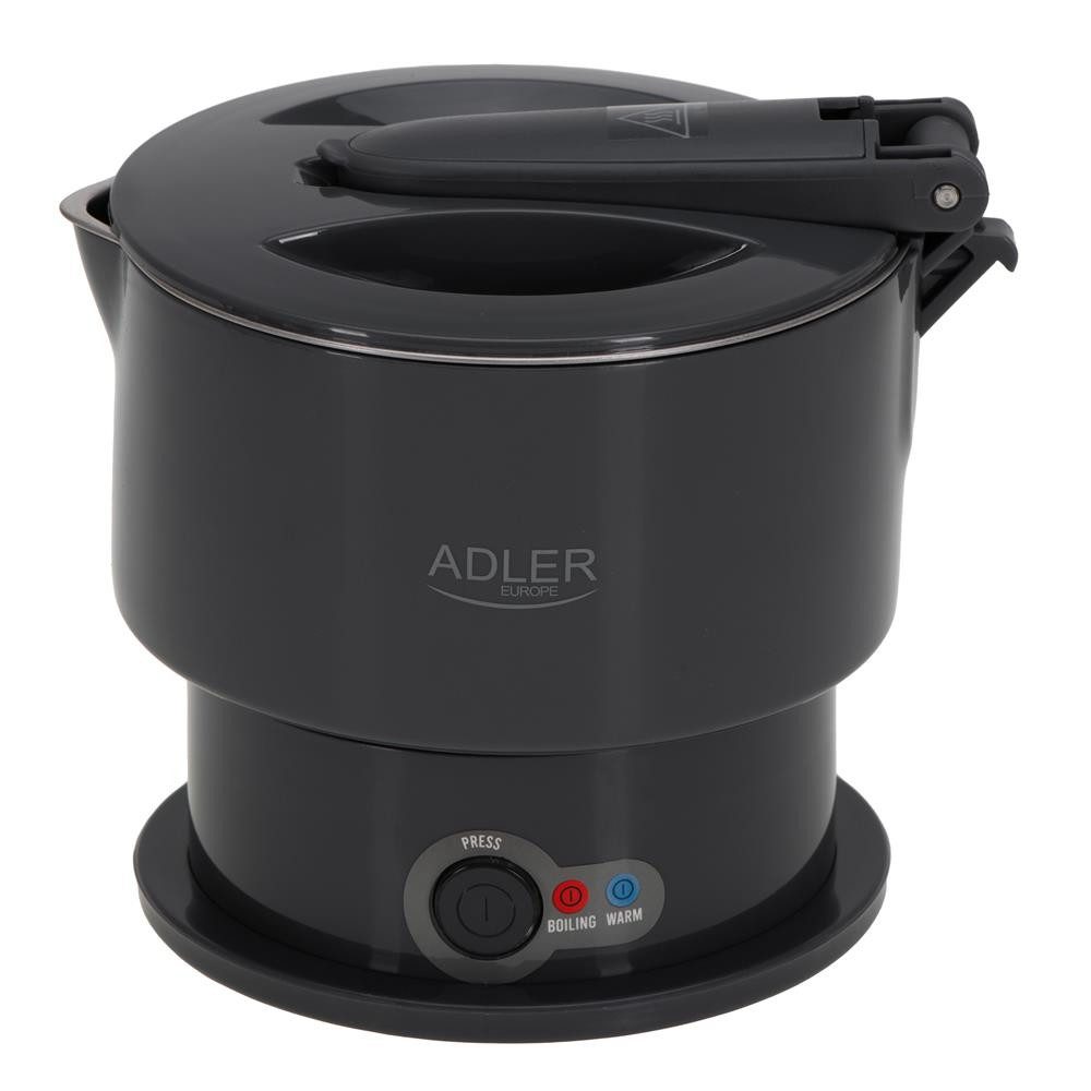 ADLER EUROPE Reise-Wasserkocher AD 1377g faltbarer Reisewasserkocher mit Warmhaltefunktion, Tasche, 0,6 l, 600 W, Silikongehäuse, Reise, Camping, Wohnmobil und Hotel, grau