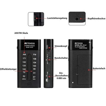 Retekess TR107 Mini Radio Batteriebetrieben mit Kopfhörer Radio (FM AM-Taschenradio, mit Kopfhörer, Transistorradio-Analog, Zeigerabstimmung)