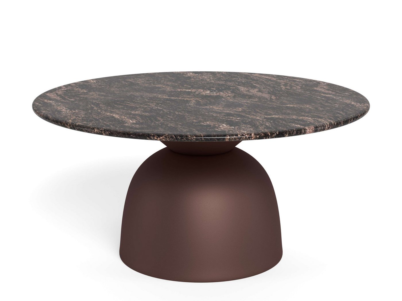 ACTONA GROUP Couchtisch Ferrol Beistelltisch– stilvoll & modern mit eleganter Marmorplatte, Rund. Brauner Cocoa Marmor, mattes Bronze-Stahlgestell. Ø: 80 cm