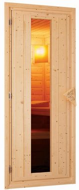 Karibu Sauna Menja, BxTxH: 224 x 210 x 206 cm, 40 mm, (Set) 9-kW-Bio-Ofen mit externer Steuerung