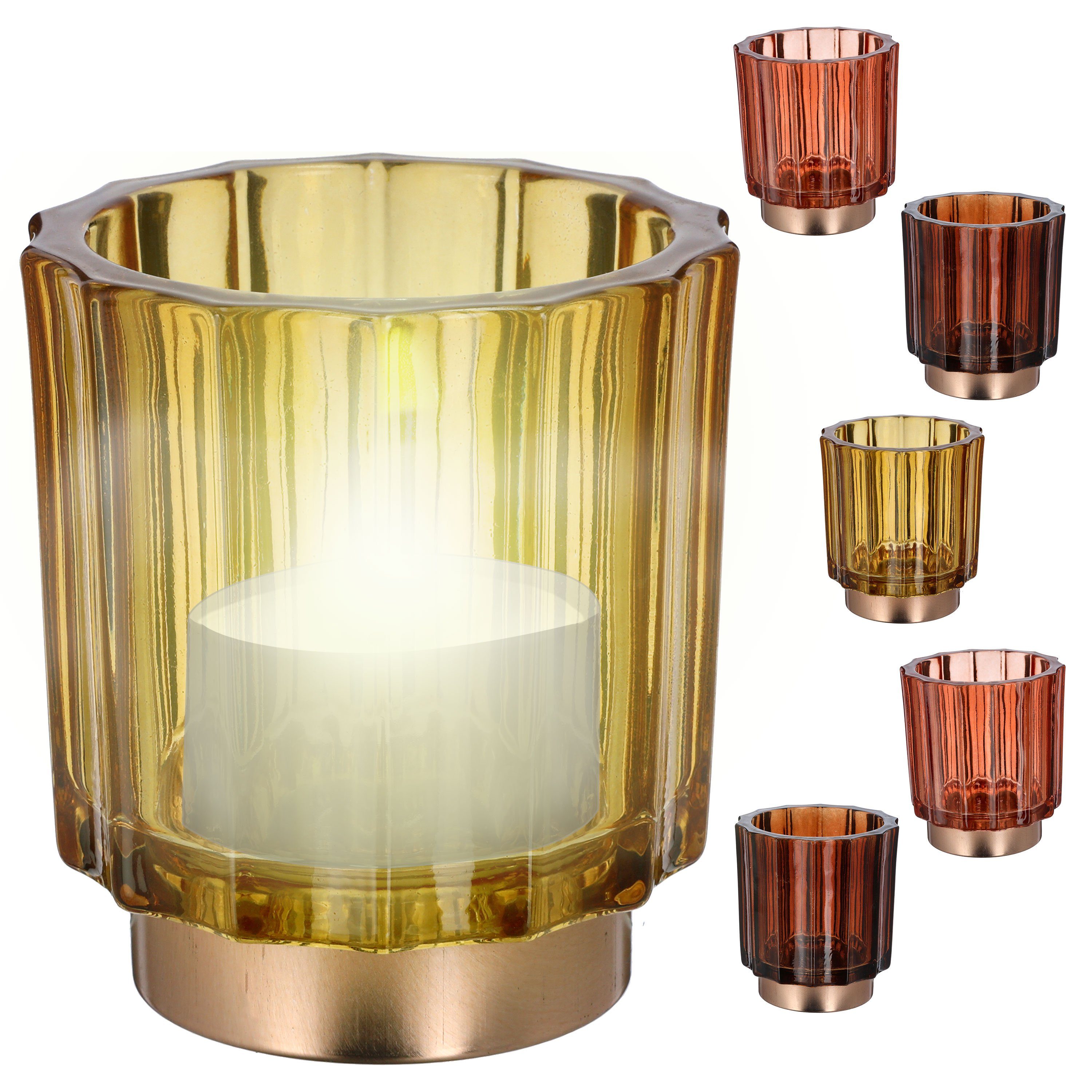 9,2x10cm Windlicht Teelichthalter Glas Sockel Farben 3er Set CEPEWA 3