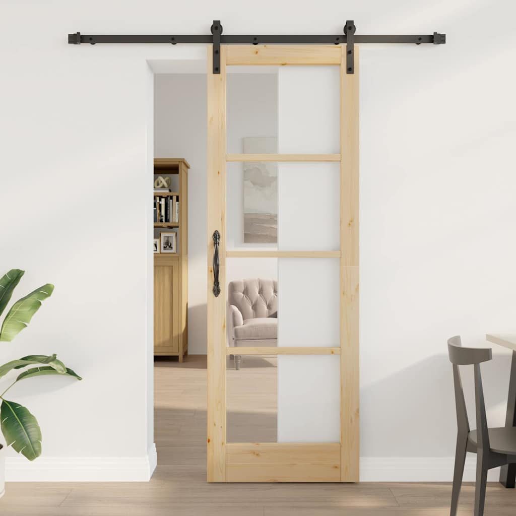 vidaXL Zimmertür Schiebetür mit Beschlagset ORKDALaus massivem Holz Glas