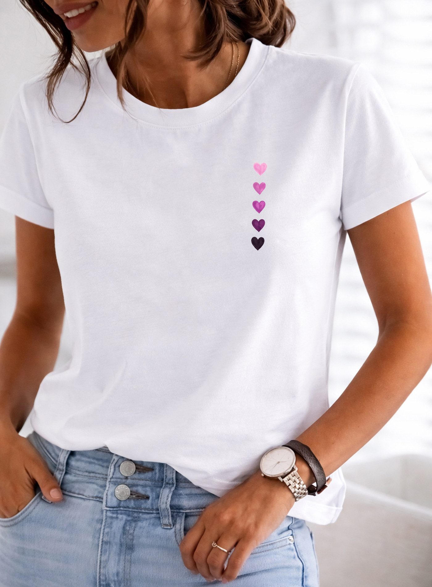 T-Shirt Damen Shirt Classic Basic Herz
